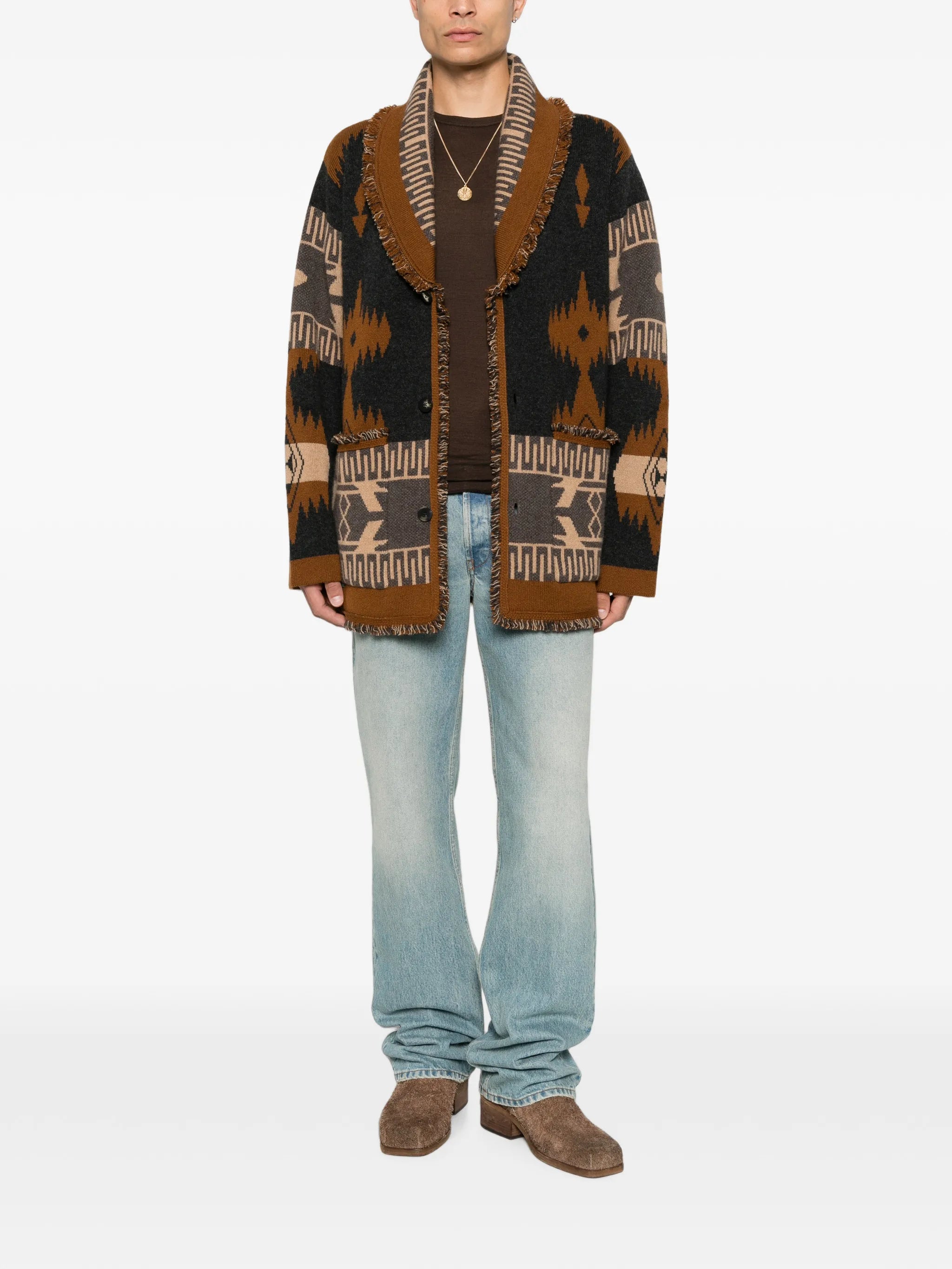 Alanui Alanui Jacquard-knit Fringed Cardigan, view 2