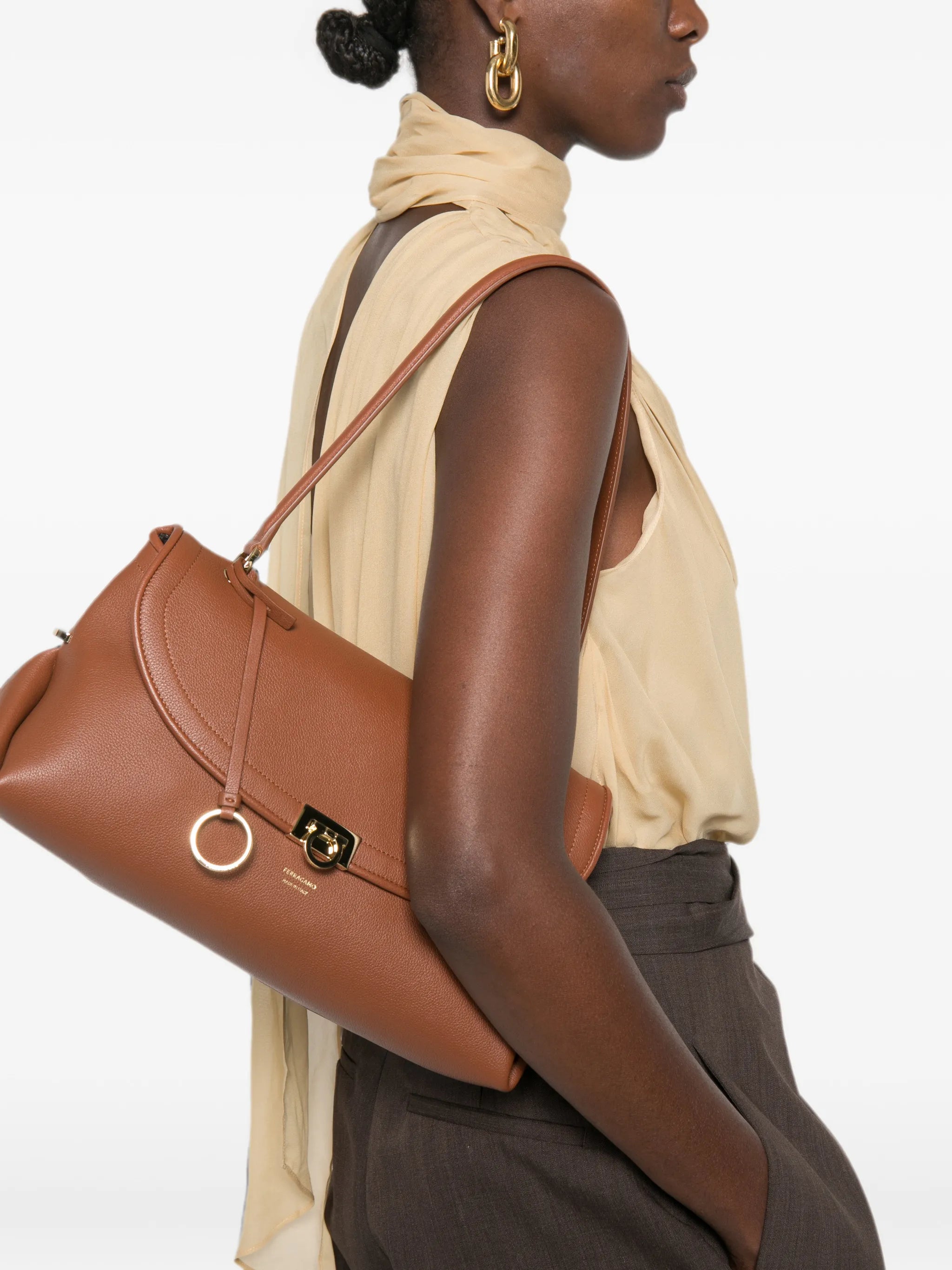 Ferragamo Ferragamo Gancini Pebbled Leather Tote Bag, view 2