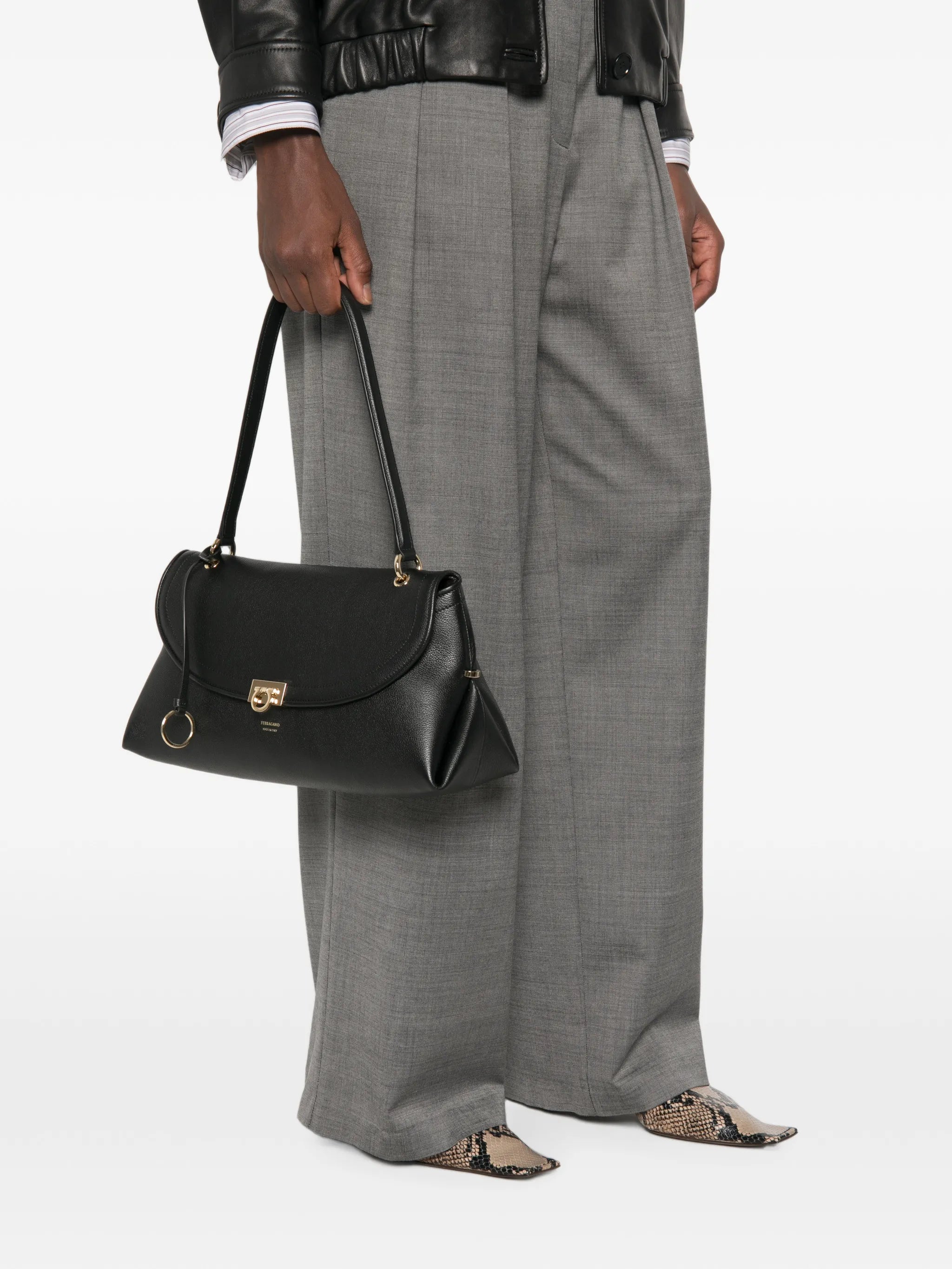 Ferragamo Ferragamo Gancini Pebbled-leather Shoulder Bag, view 2