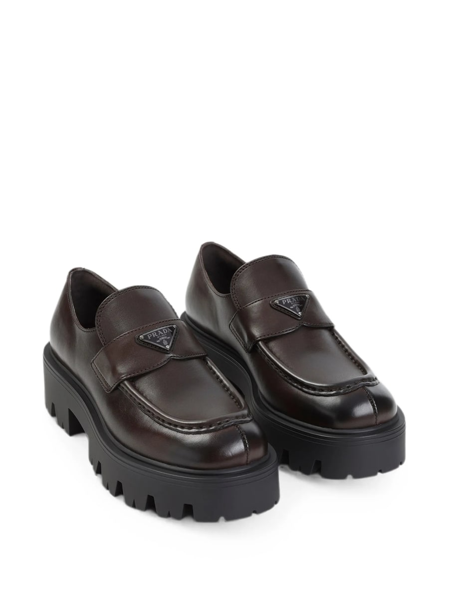 Prada Prada Triangle Logo Lug-sole Loafers, view 3