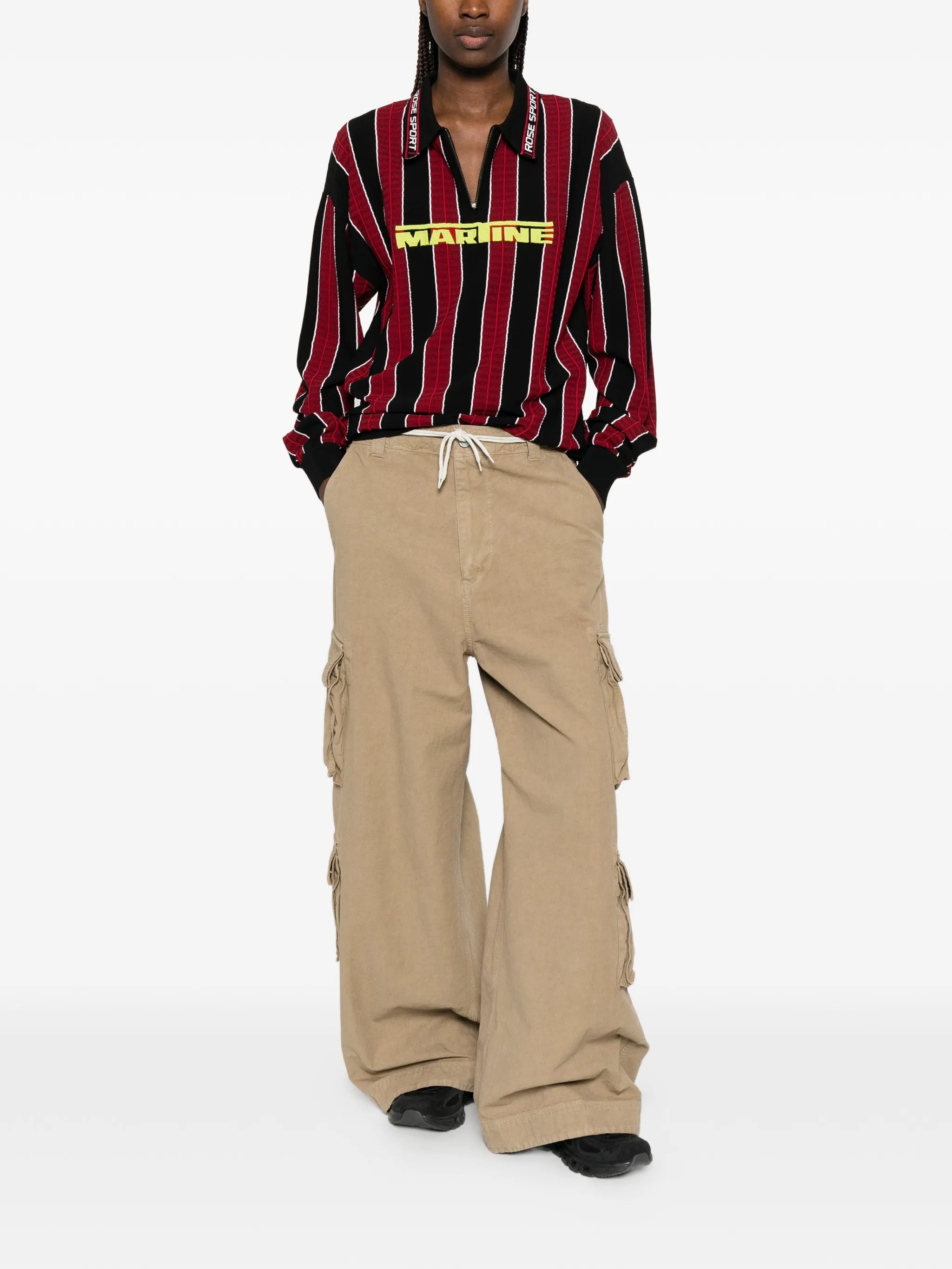Martine Rose Martine Rose Striped Zip Polo Shirt, view 2