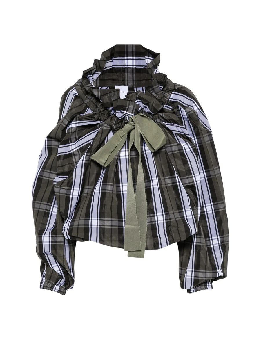 Patou Patou Scoop-neck Check Ruffled Blouse