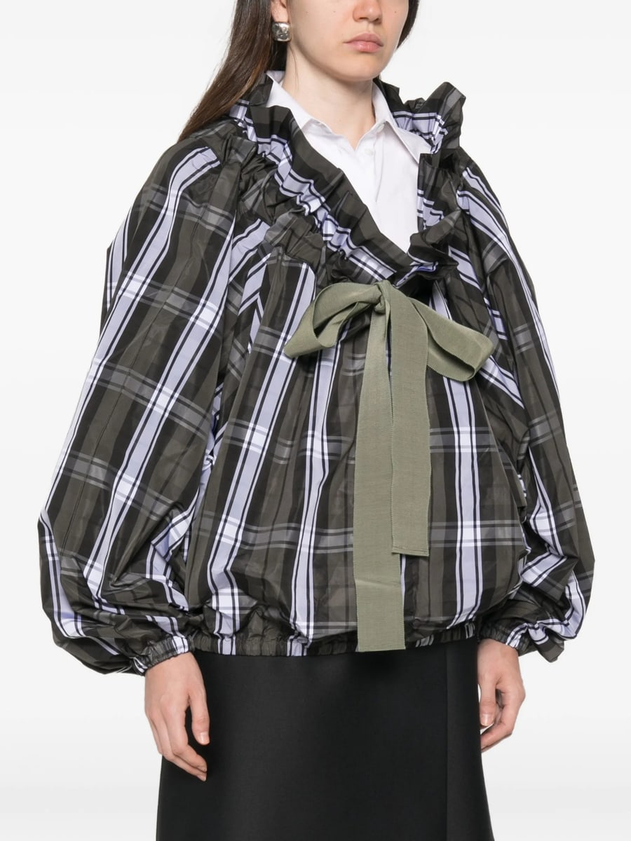 Patou Patou Scoop-neck Check Ruffled Blouse, view 2