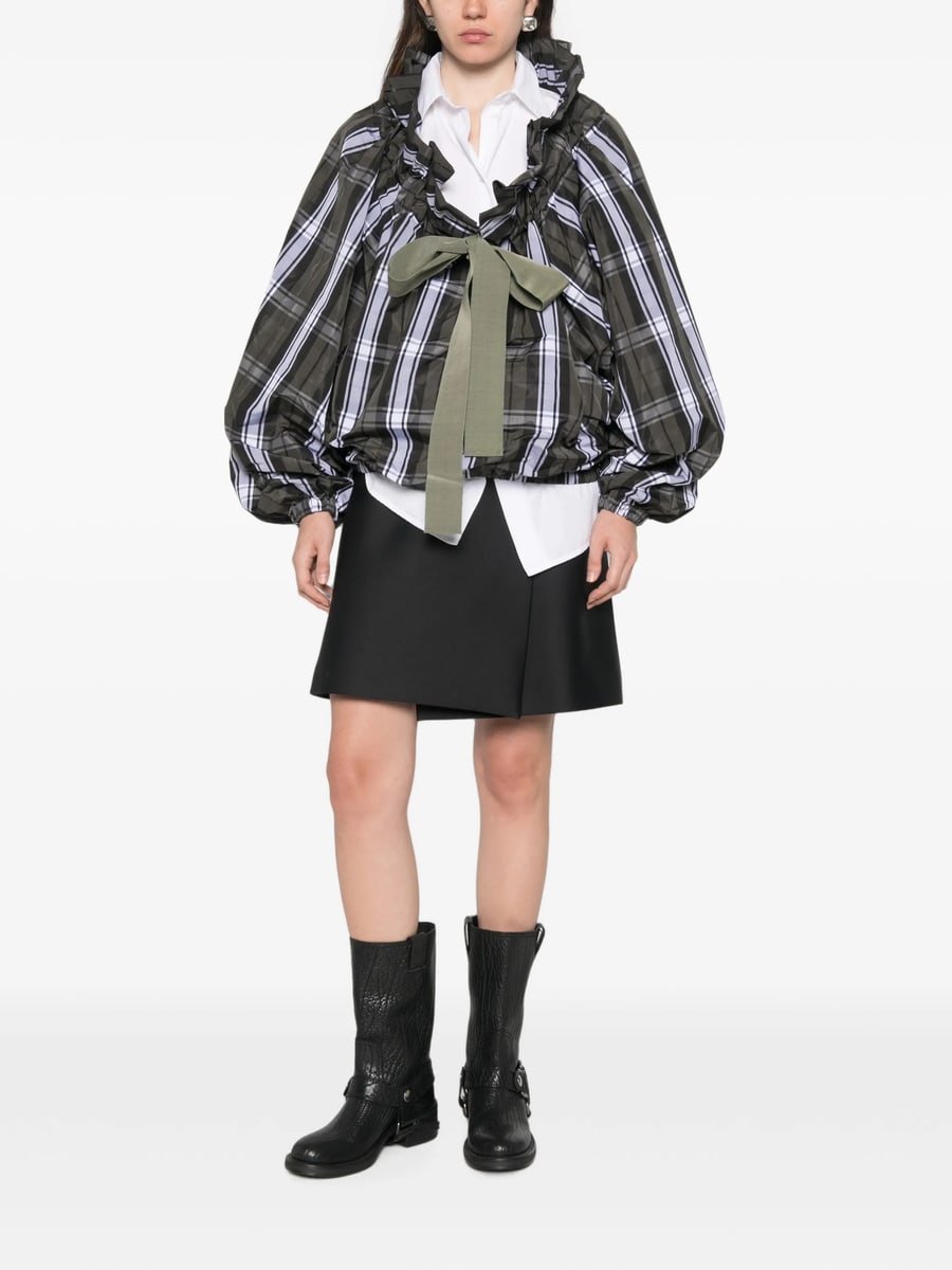 Patou Patou Scoop-neck Check Ruffled Blouse, view 4