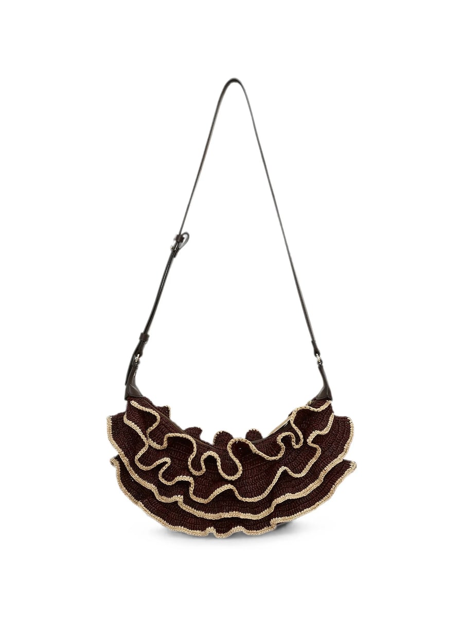 Zimmermann Zimmermann Goldentime Ruffled Raffia Shoulder Bag, view 5