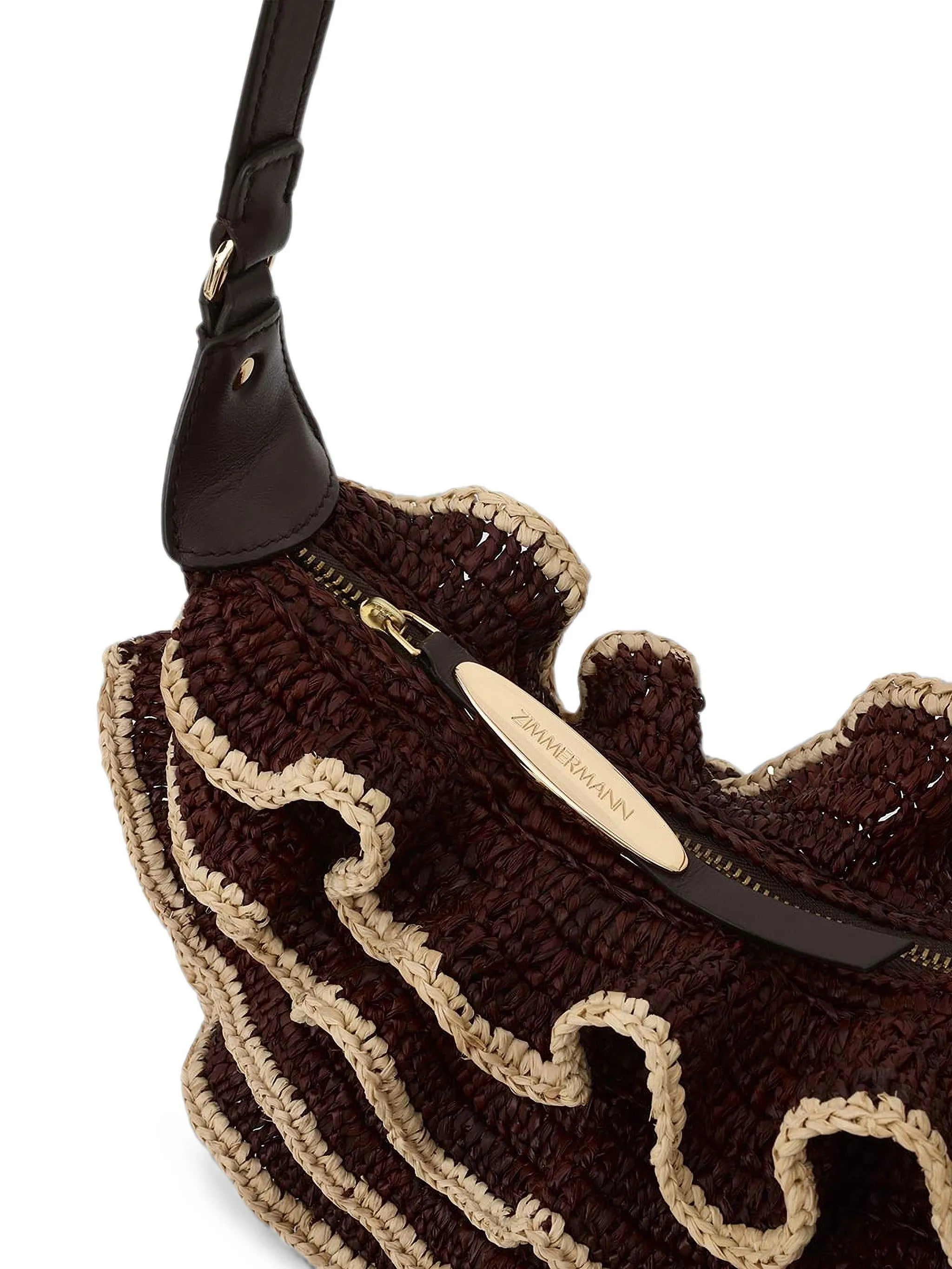 Zimmermann Zimmermann Goldentime Ruffled Raffia Shoulder Bag, view 2
