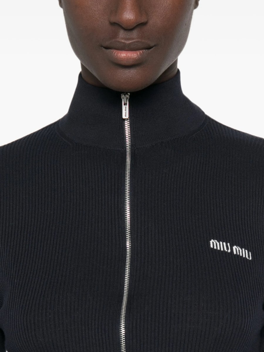 Miu Miu Miu Miu Logo-embroidered Zip-up Cardigan, view 3
