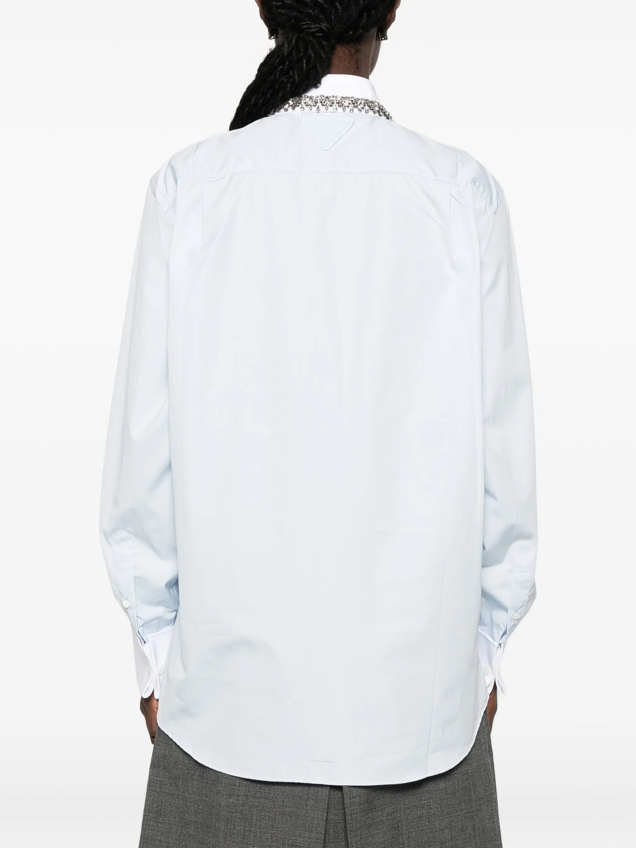 Prada Prada Crystal-embellished Poplin Shirt, view 2