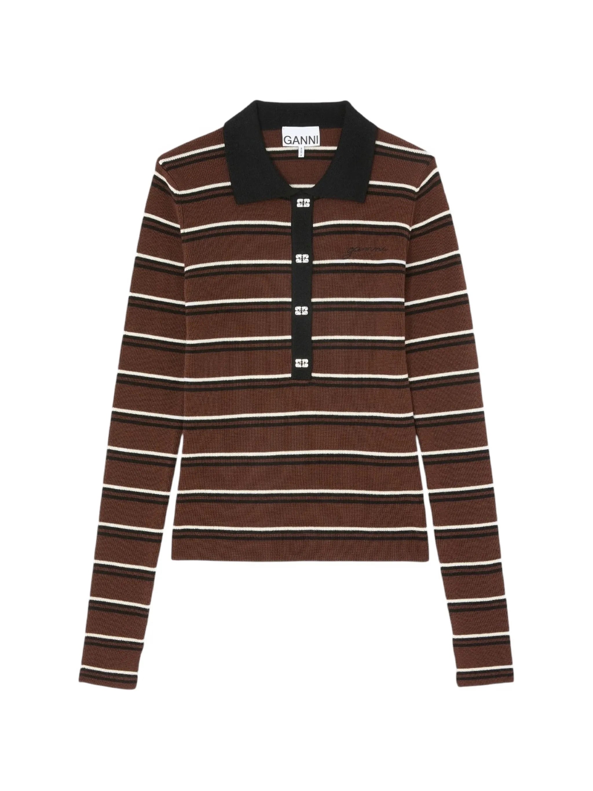 Ganni Ganni Striped Button-embellished Polo Shirt