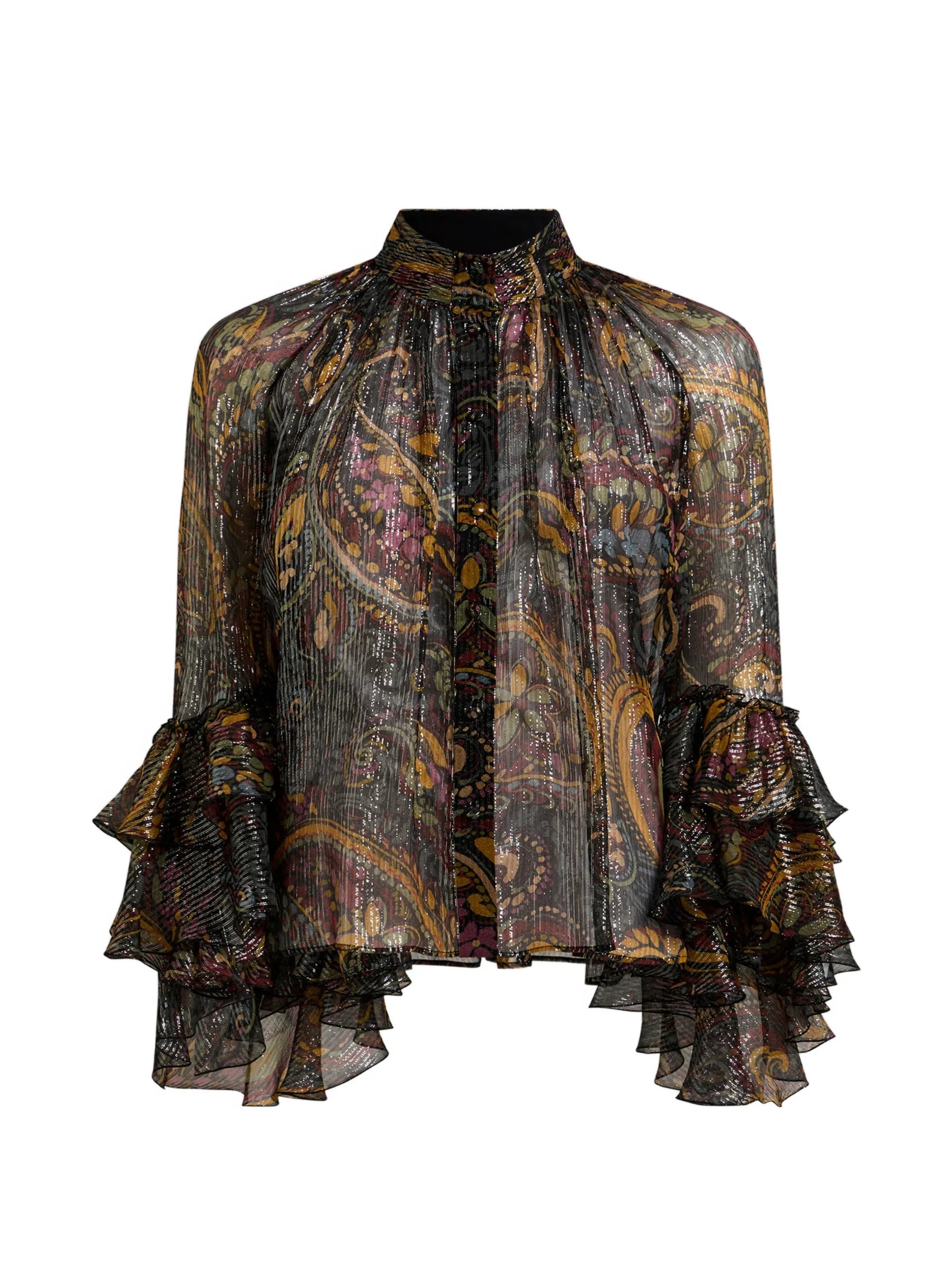 Etro Etro Silk Shirt With Ruffle And Striped Floral Paisley Motif