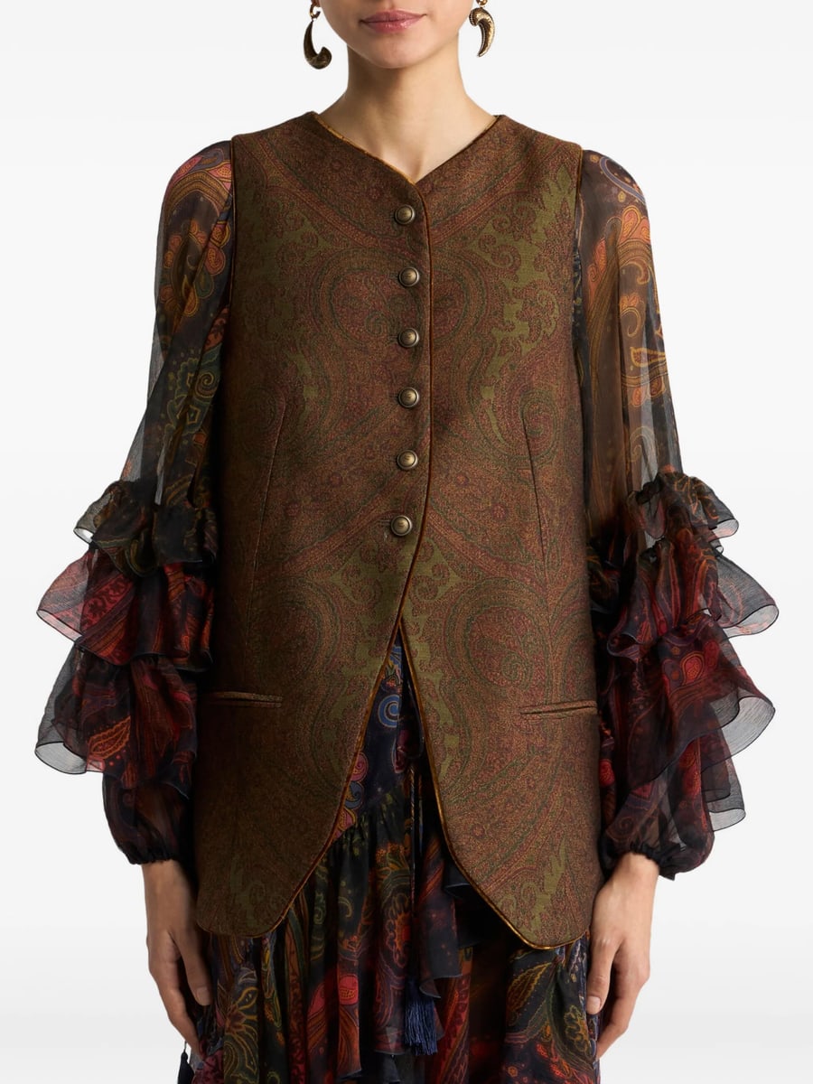 Etro Etro Wool-blend Jacquard Waistcoat With Paisley Motif, view 5