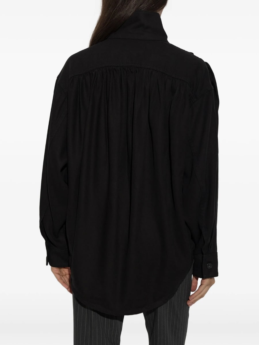 Iro Iro Fenyra High-neck Gathered Denim Shirt, view 3