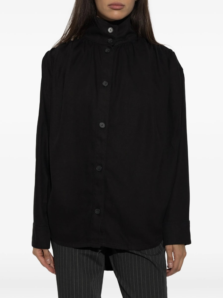 Iro Iro Fenyra High-neck Gathered Denim Shirt, view 4