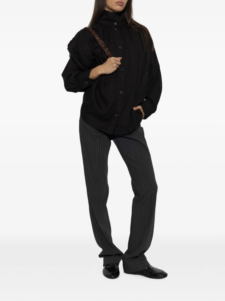 Iro Iro Fenyra High-neck Gathered Denim Shirt, view 5