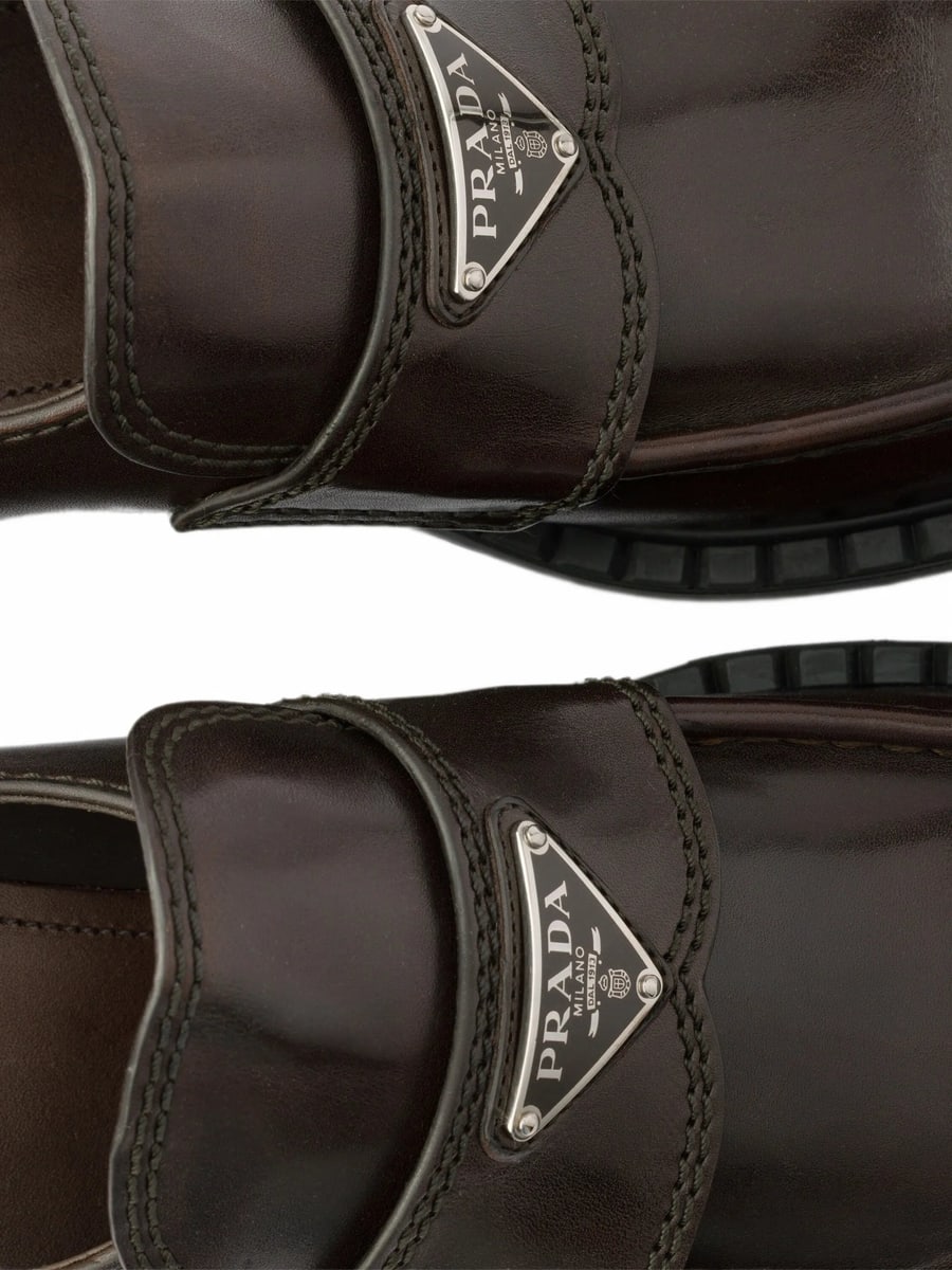 Prada Prada Chocolate Aged Leather Loafers, view 2