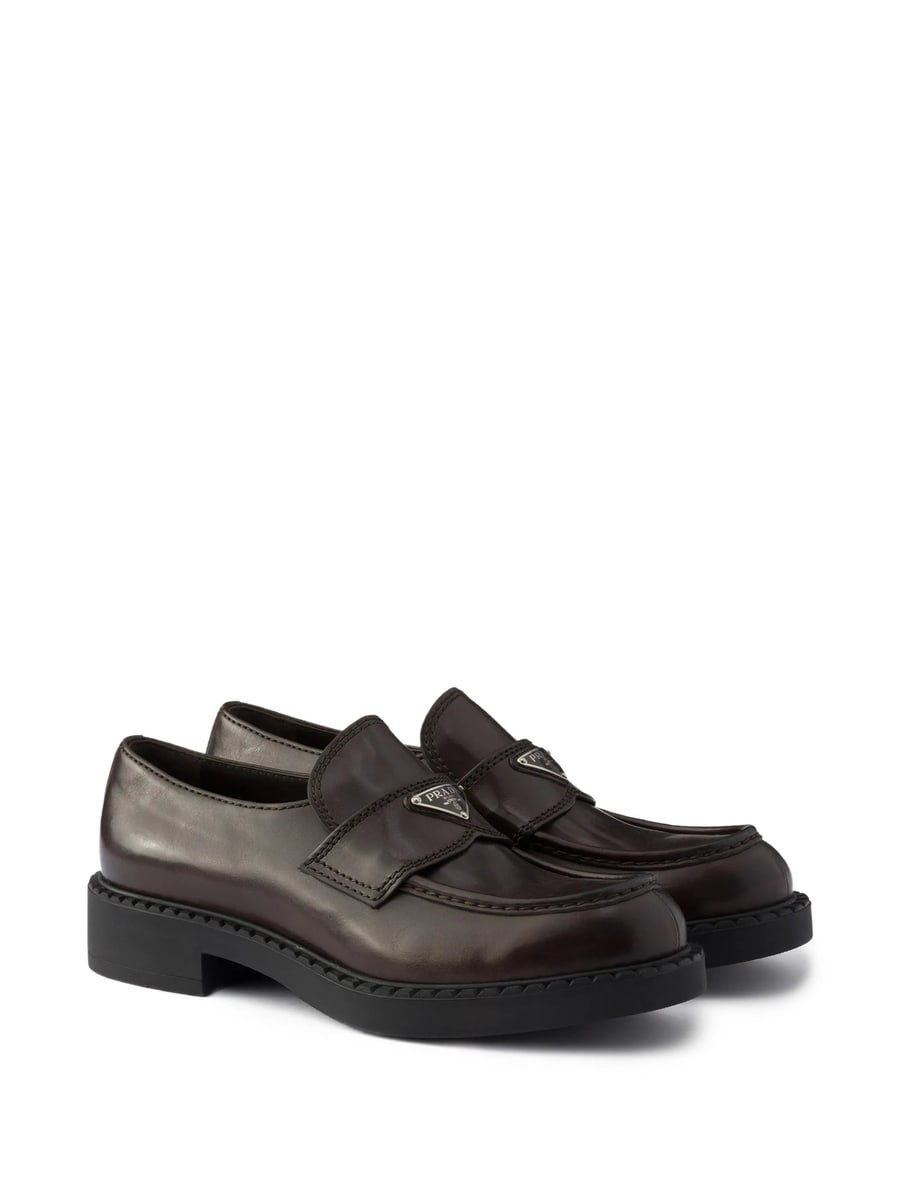 Prada Prada Chocolate Aged Leather Loafers, view 4
