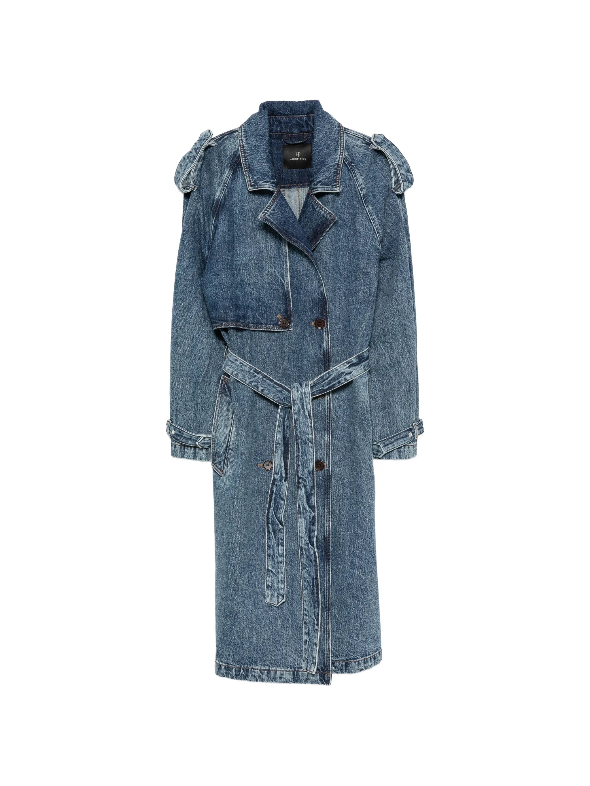 Anine Bing Anine Bing Rickie Double-breasted Belted Denim Coat