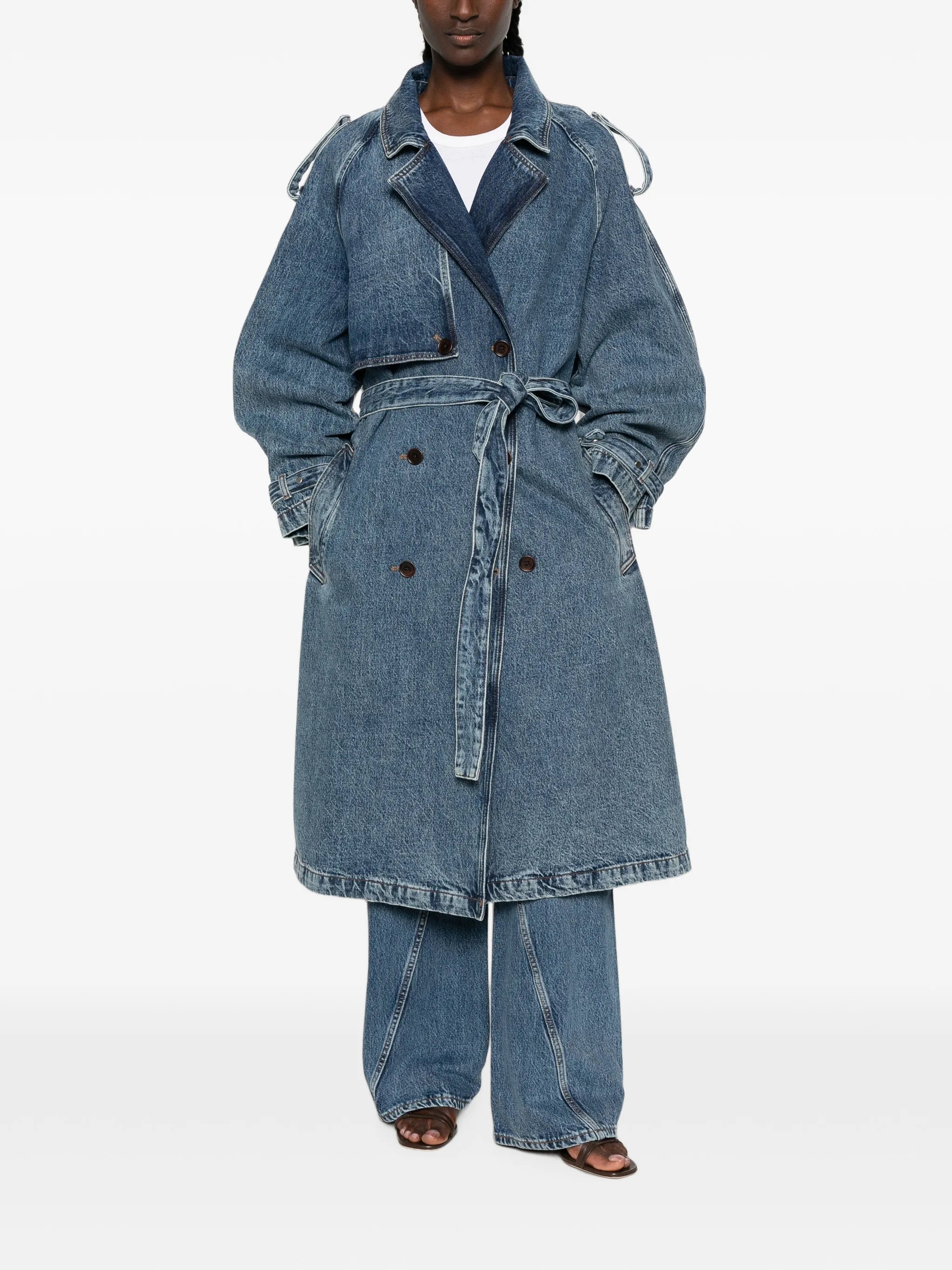 Anine Bing Anine Bing Rickie Double-breasted Belted Denim Coat, view 2
