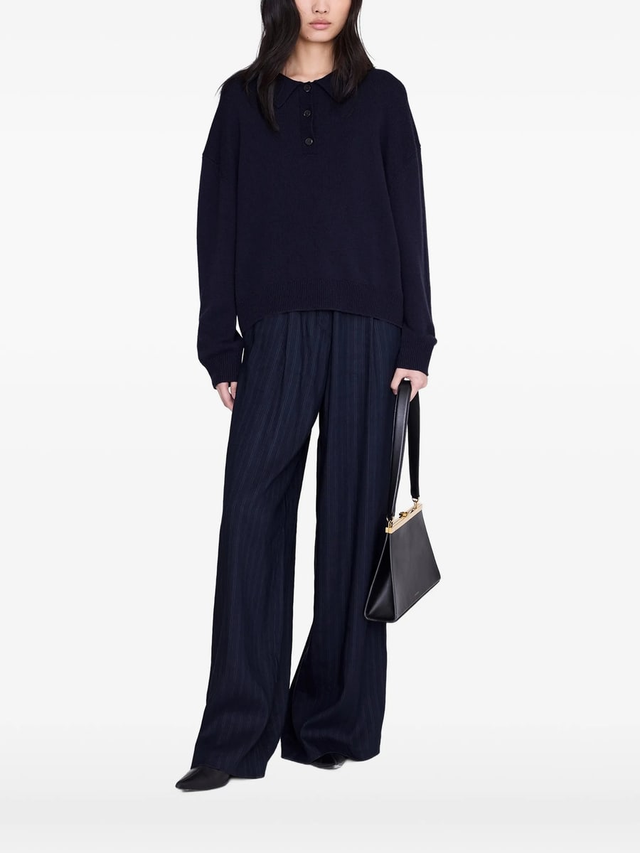 Anine Bing Anine Bing Lee Polo Sweater - Navy, view 2