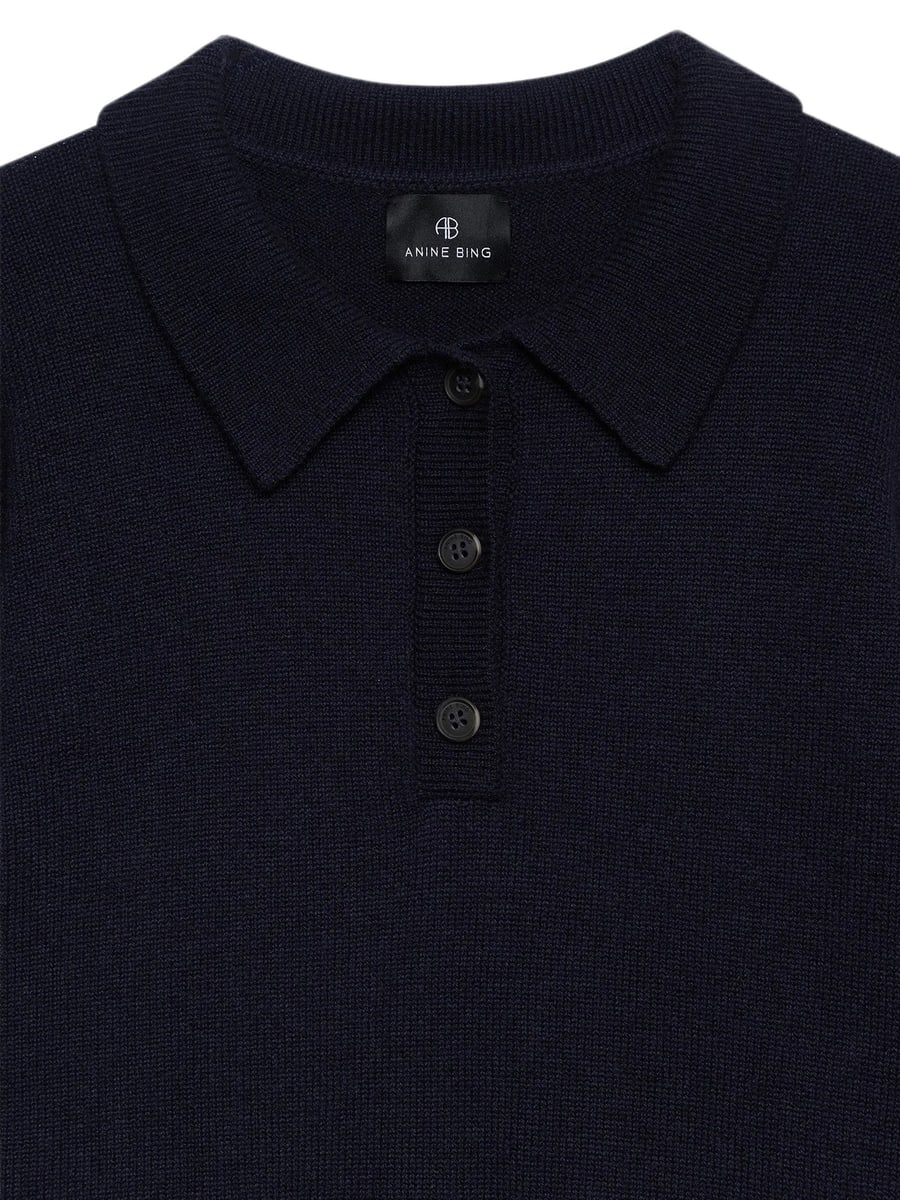 Anine Bing Anine Bing Lee Polo Sweater - Navy, view 3