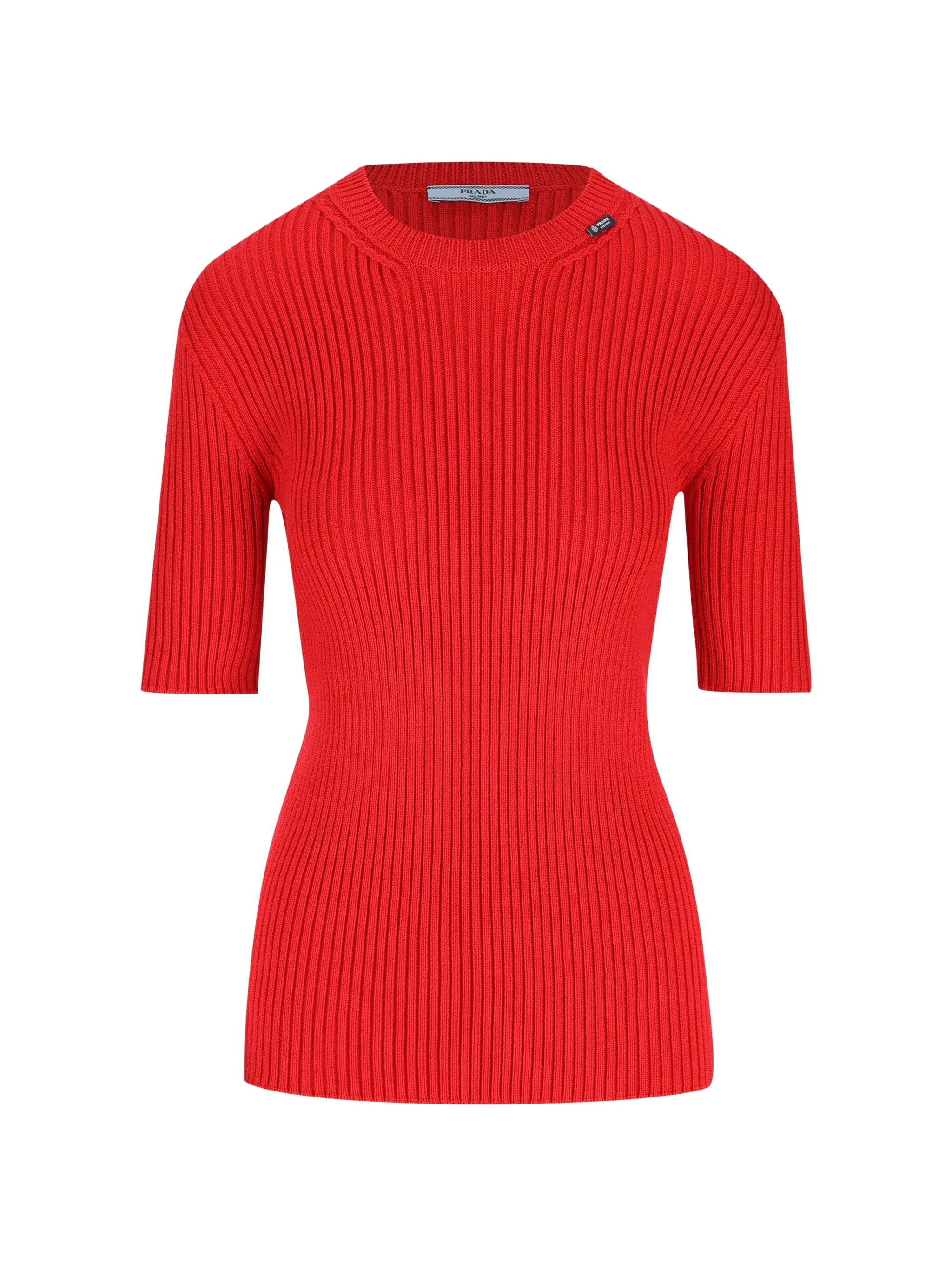 Prada Prada Short-sleeved Ribbed Knit Wool Sweater