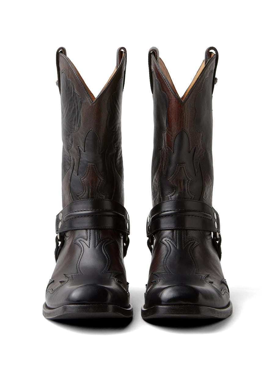 Versace Versace Sylvester Leather Texan Boots, view 3