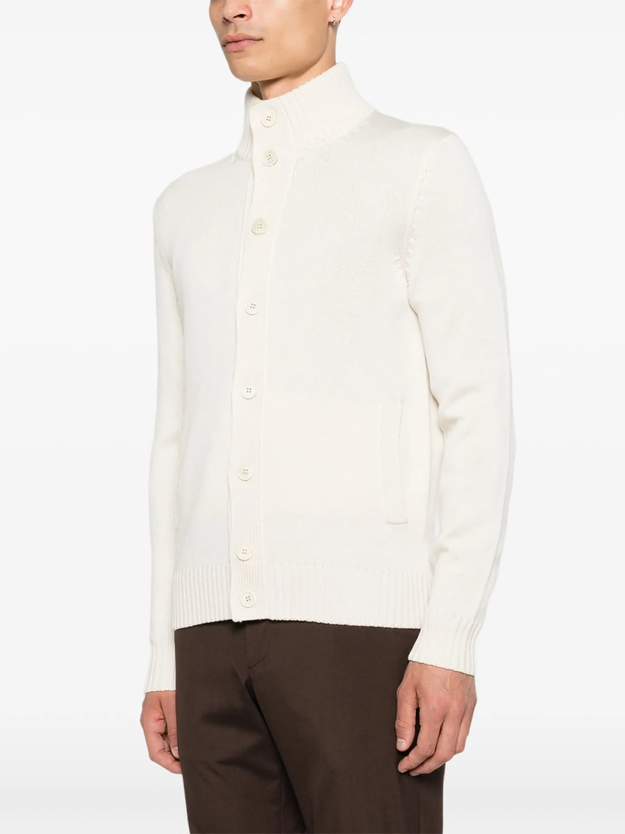 Zanone Zanone Ribbed-knit High-neck Wool Cardigan, view 5