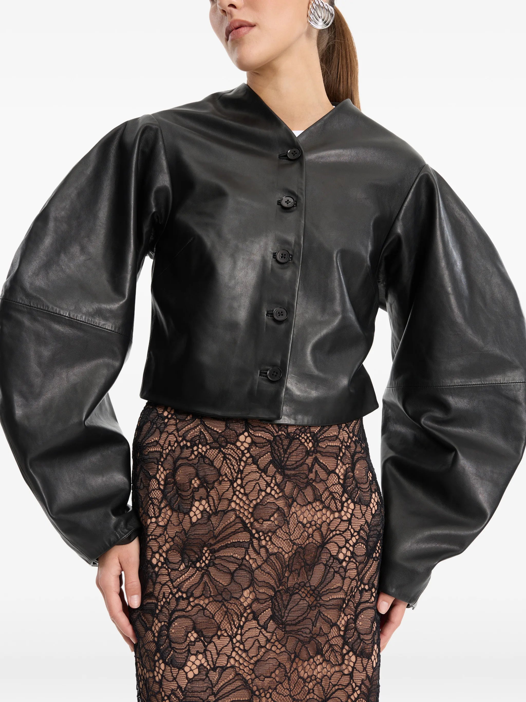 Rotate Rotate Button Leather Jacket, view 2