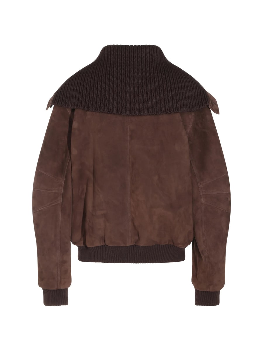 The Attico The Attico Ribbed-collar Suede Jacket, view 4