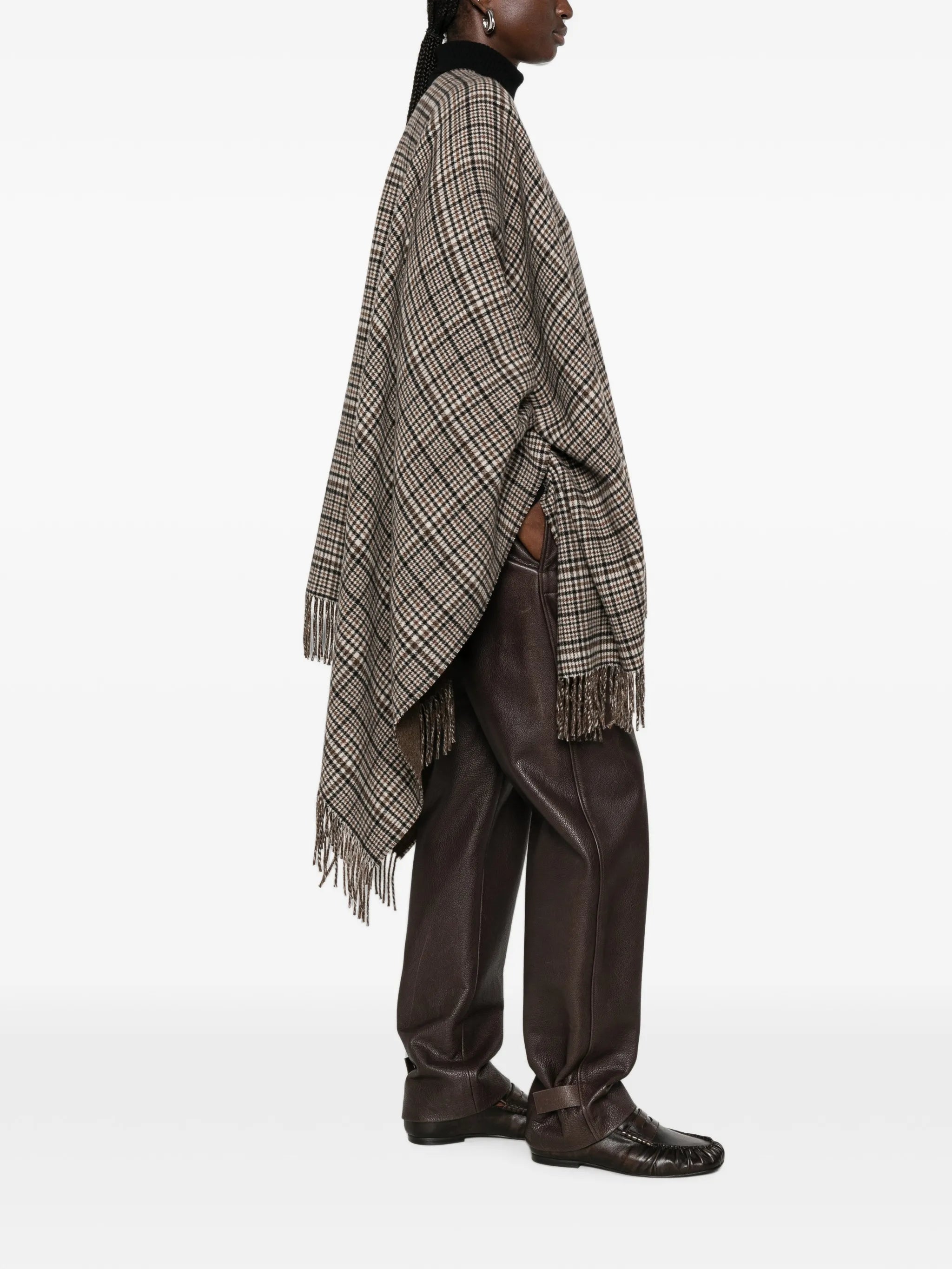 Brunello Cucinelli Brunello Cucinelli Check-pattern Fringed Poncho, view 2