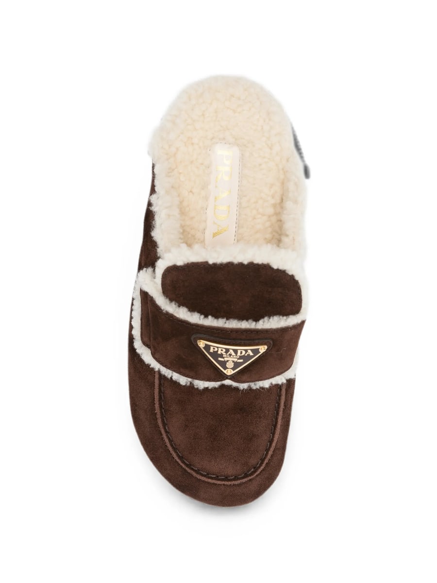 Prada Prada Suede And Shearling Mules, view 3