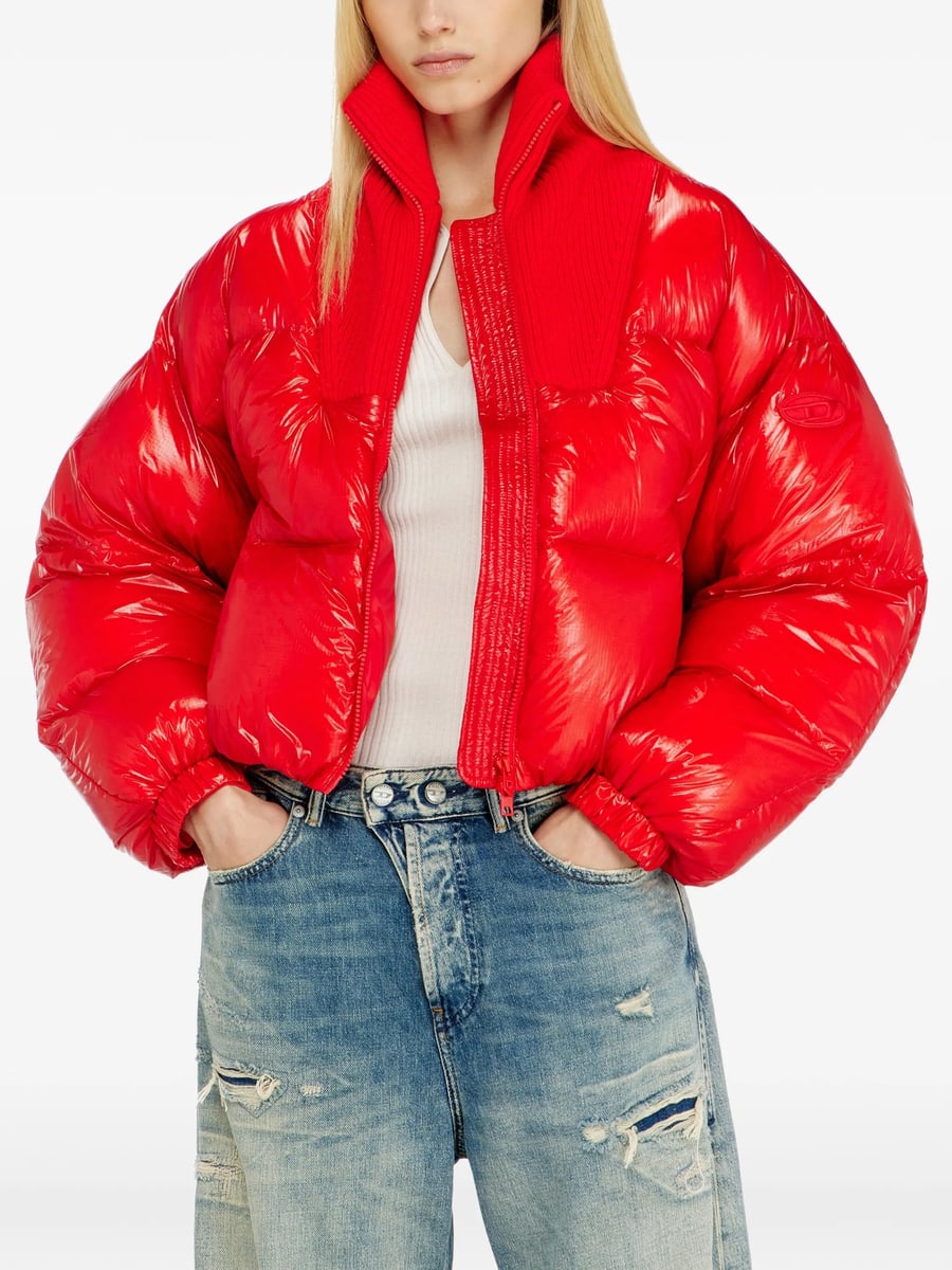 Diesel Diesel Down Puffer Jacket In Ripstop With Knitted Collar, view 4