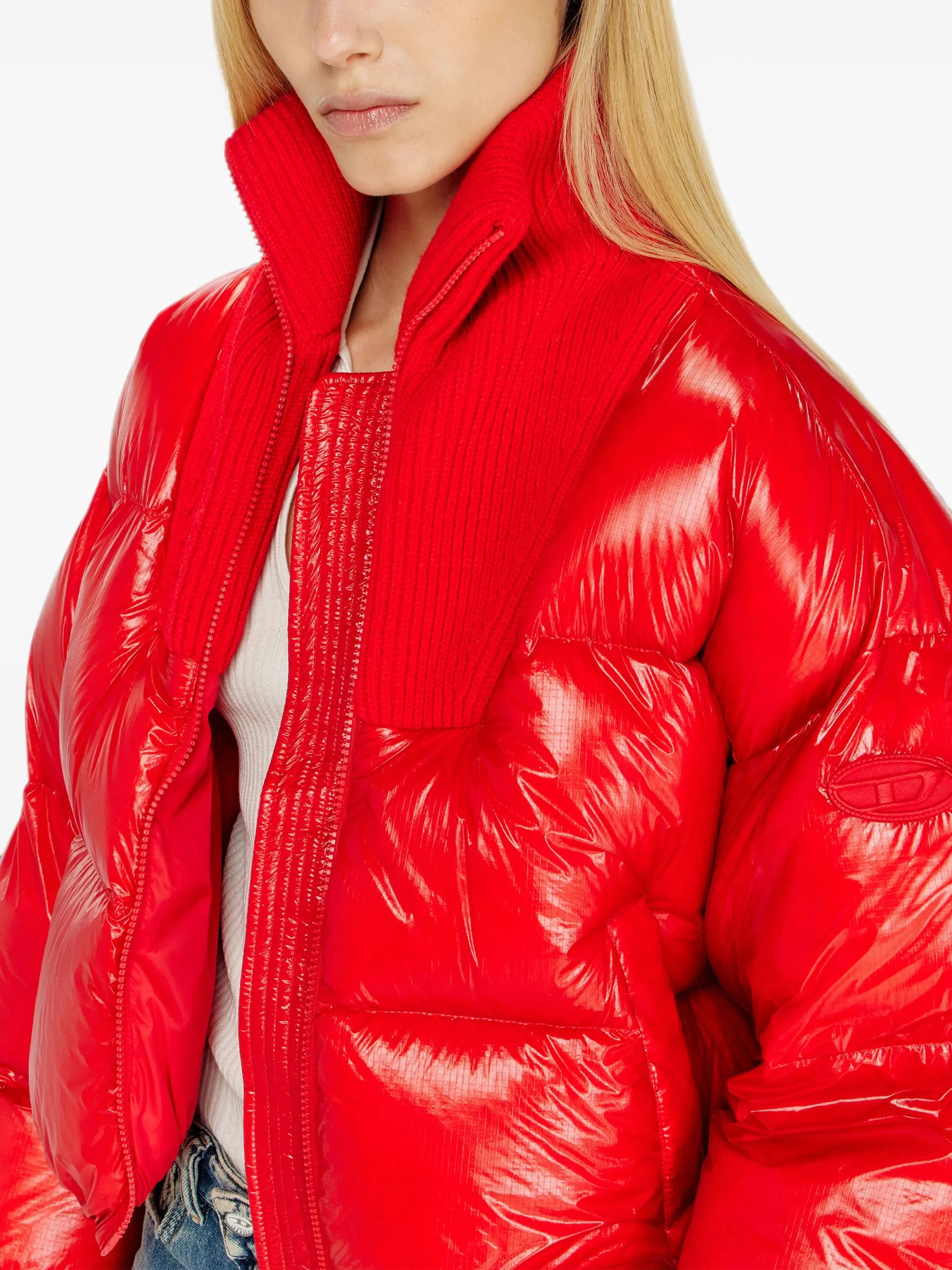 Diesel Diesel Down Puffer Jacket In Ripstop With Knitted Collar, view 2