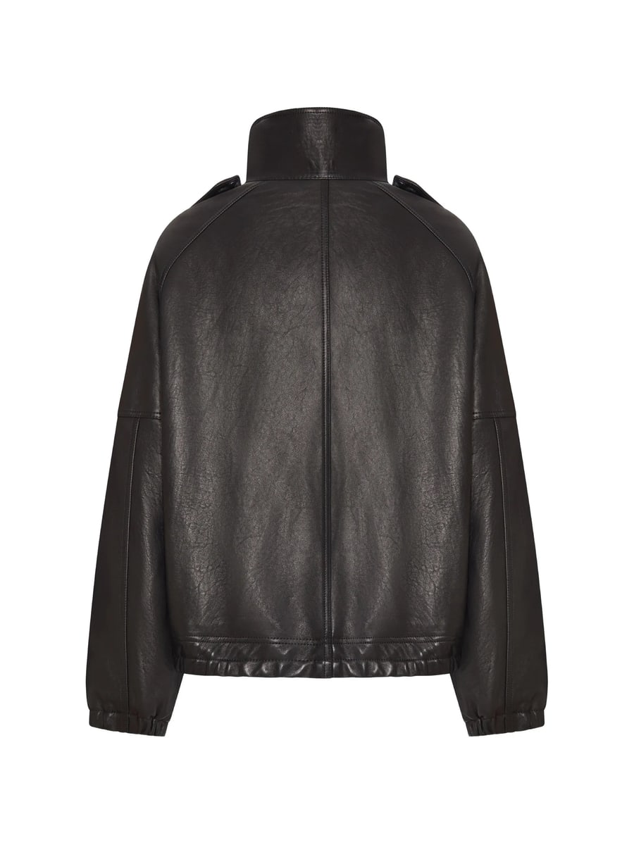 Saint Laurent Saint Laurent High-neck Oversized Leather Jacket, view 2