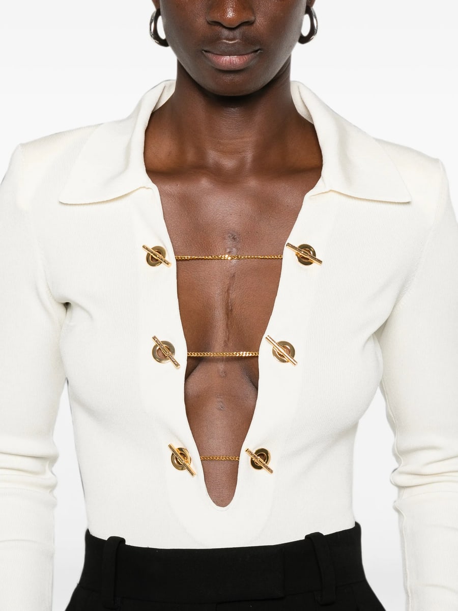 Elisabetta Franchi Elisabetta Franchi Toggle-chain Ribbed-knit Bodysuit, view 2