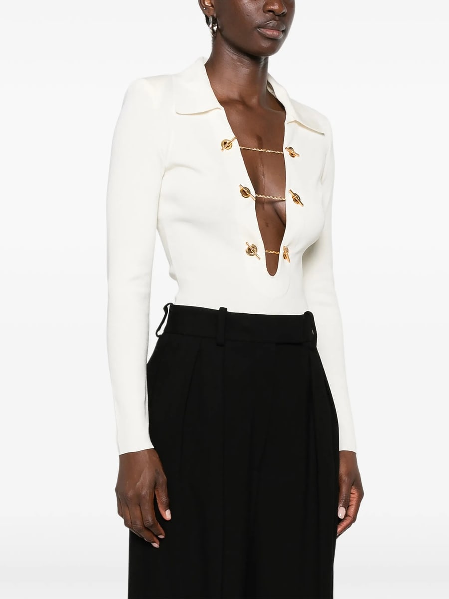 Elisabetta Franchi Elisabetta Franchi Toggle-chain Ribbed-knit Bodysuit, view 5