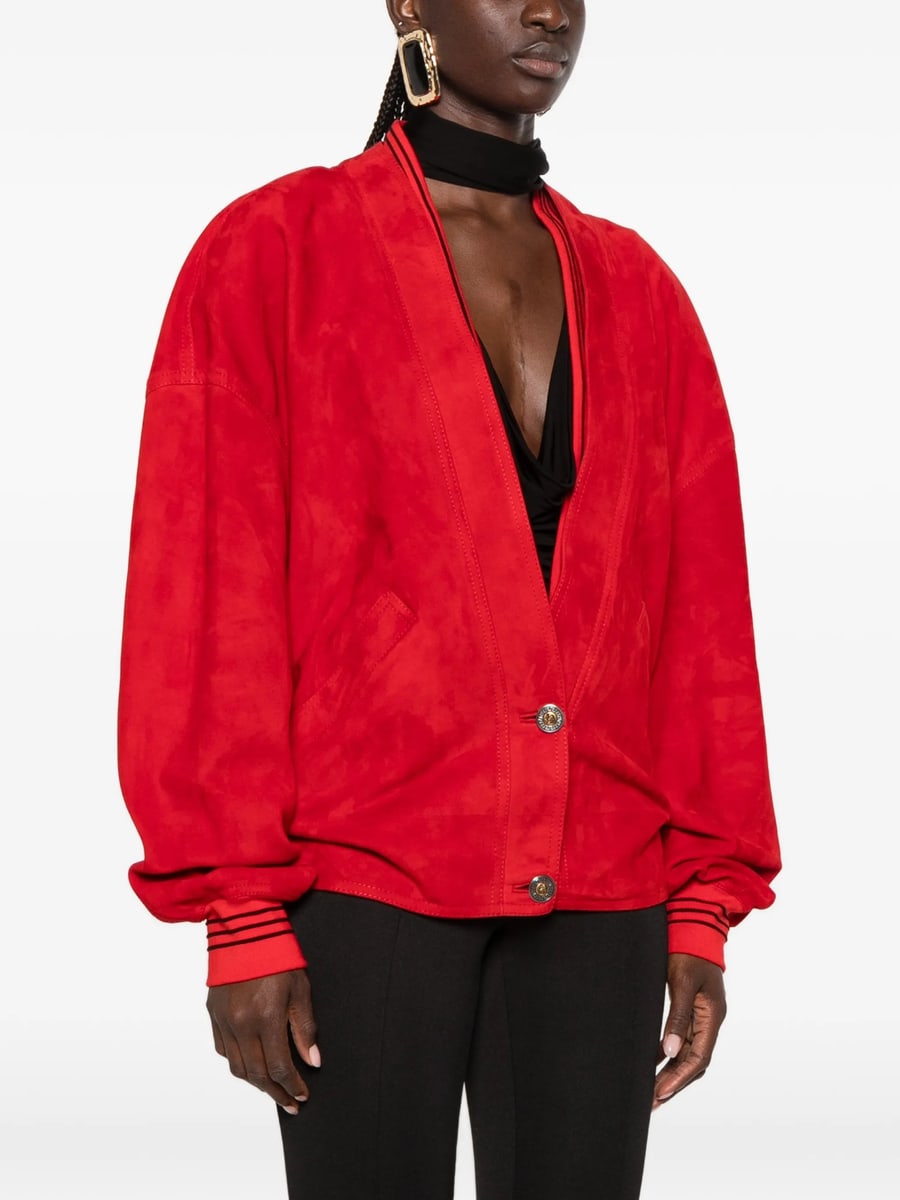 Versace Versace Suede-finish Striped-trim Jacket, view 3