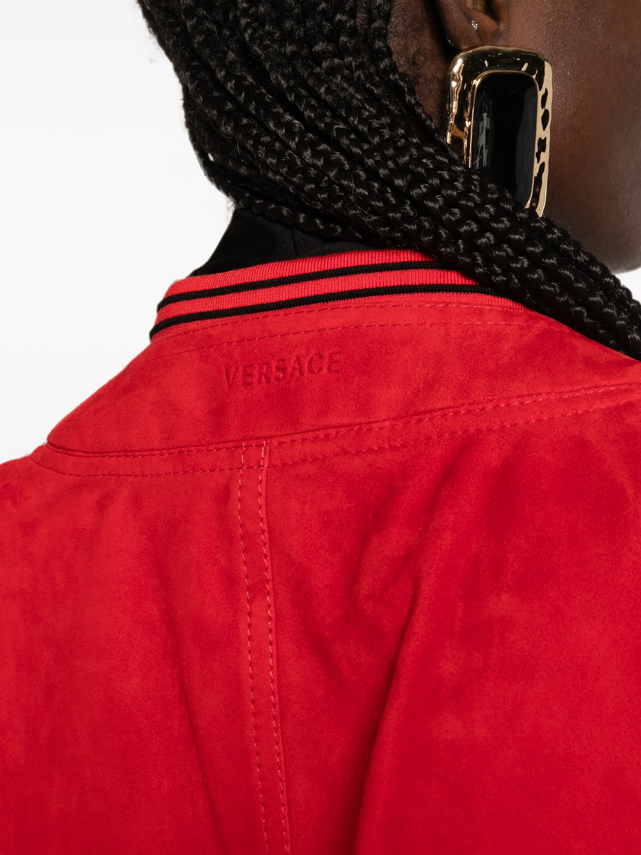 Versace Versace Suede-finish Striped-trim Jacket, view 2