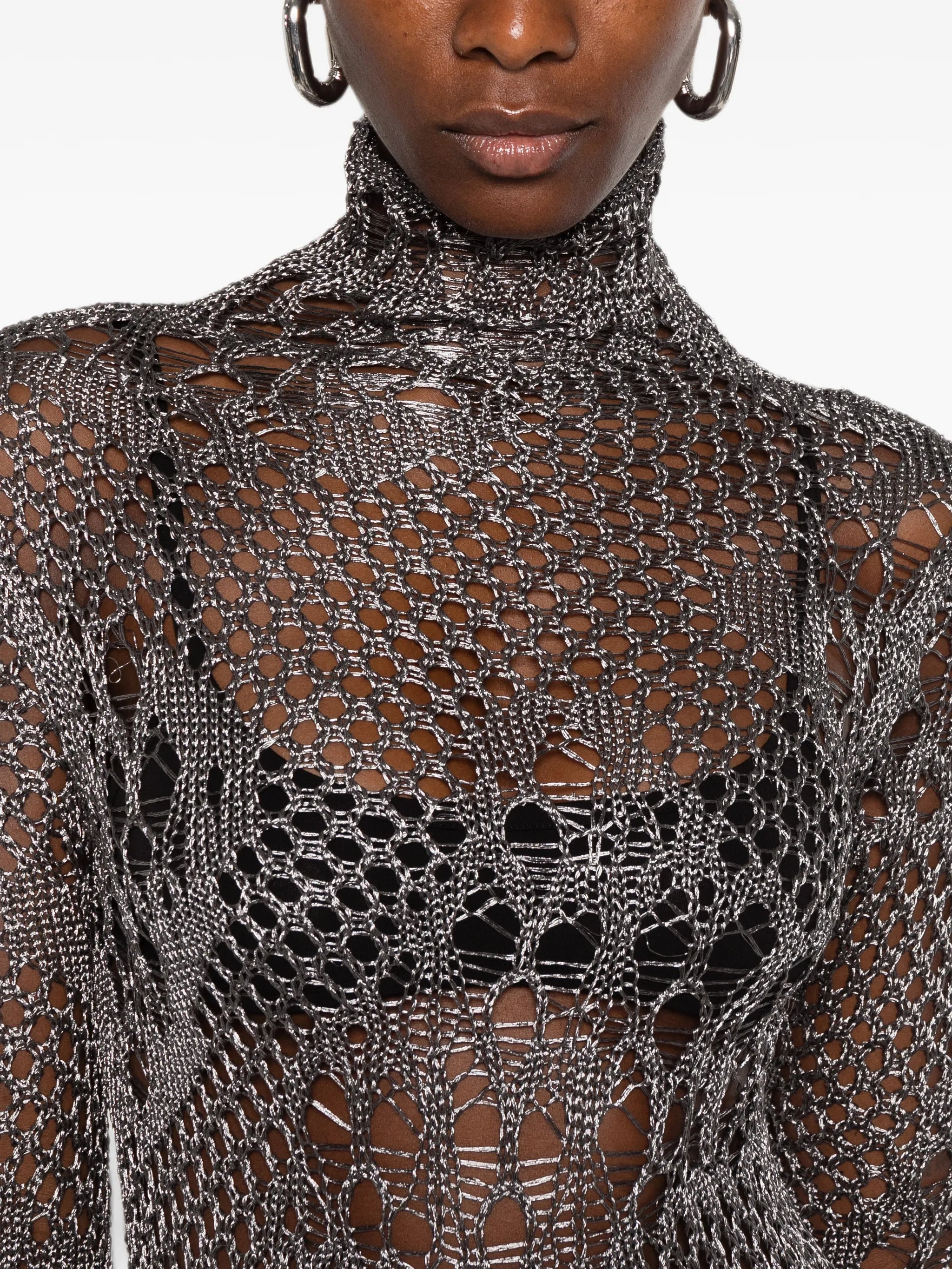 Dondup Dondup Open-knit Long-sleeved Midi Dress, view 2