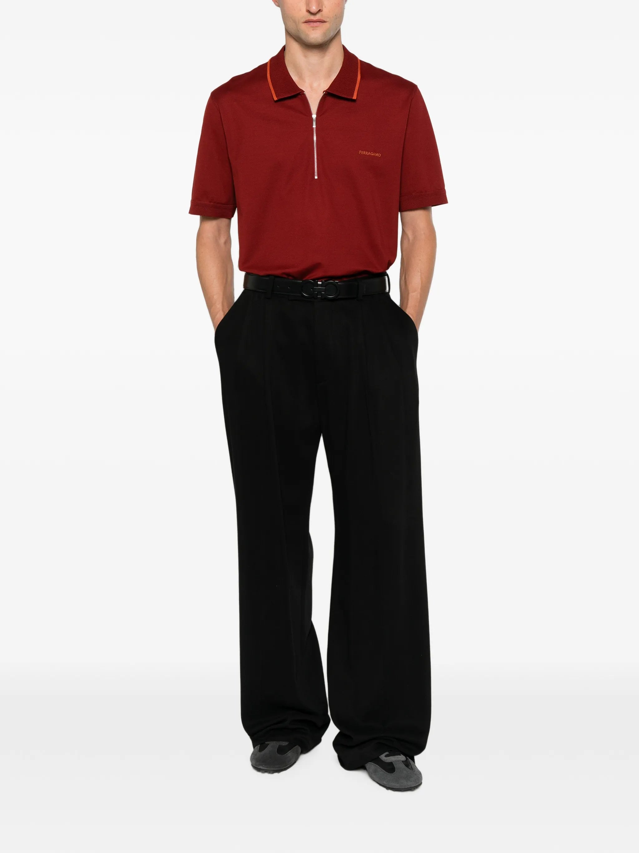 Ferragamo Ferragamo Zip-fastening Logo-embroidered Polo Shirt, view 2