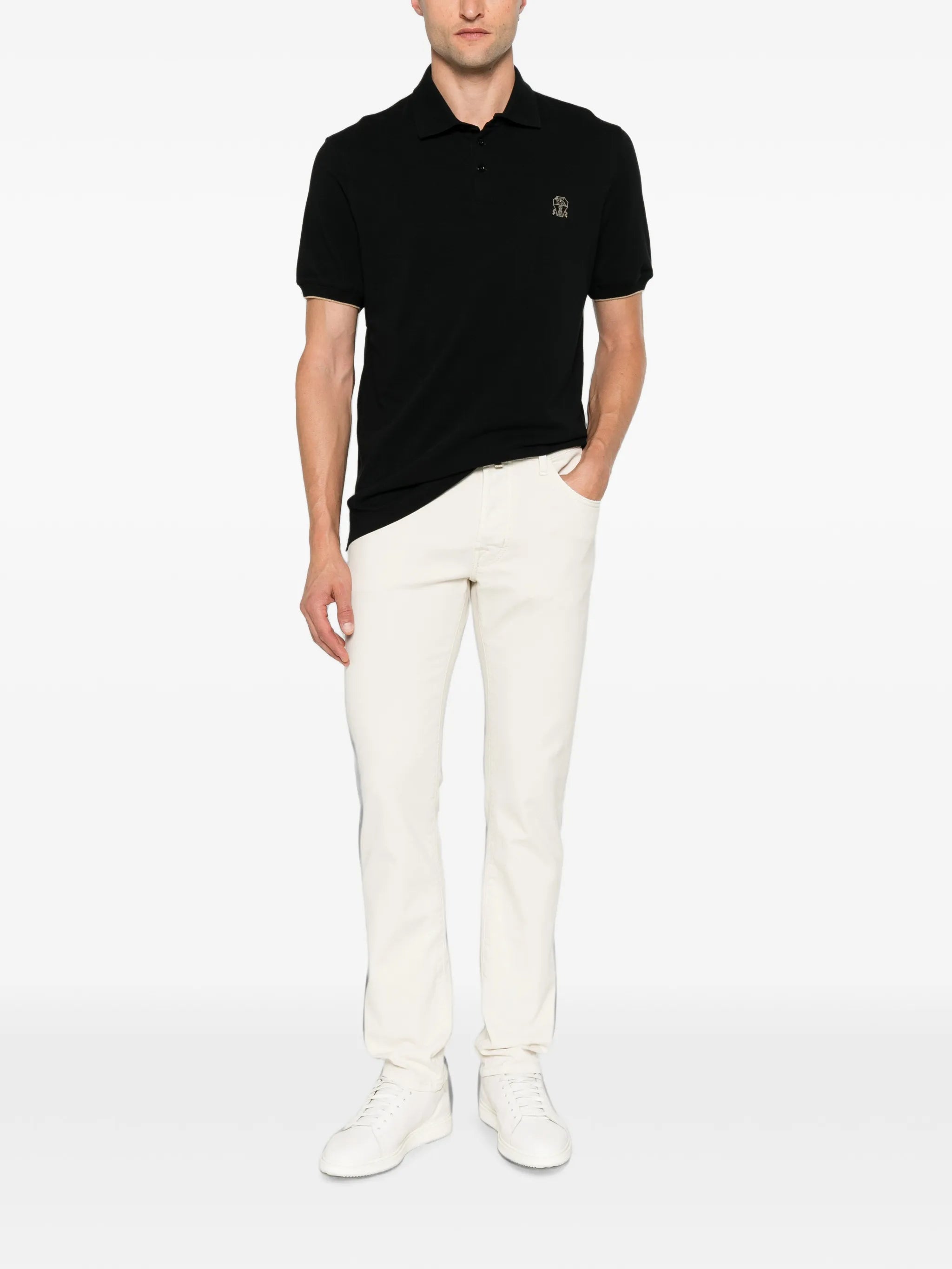 Brunello Cucinelli Brunello Cucinelli Logo-embroidered Short-sleeve Cotton Polo Shirt, view 2