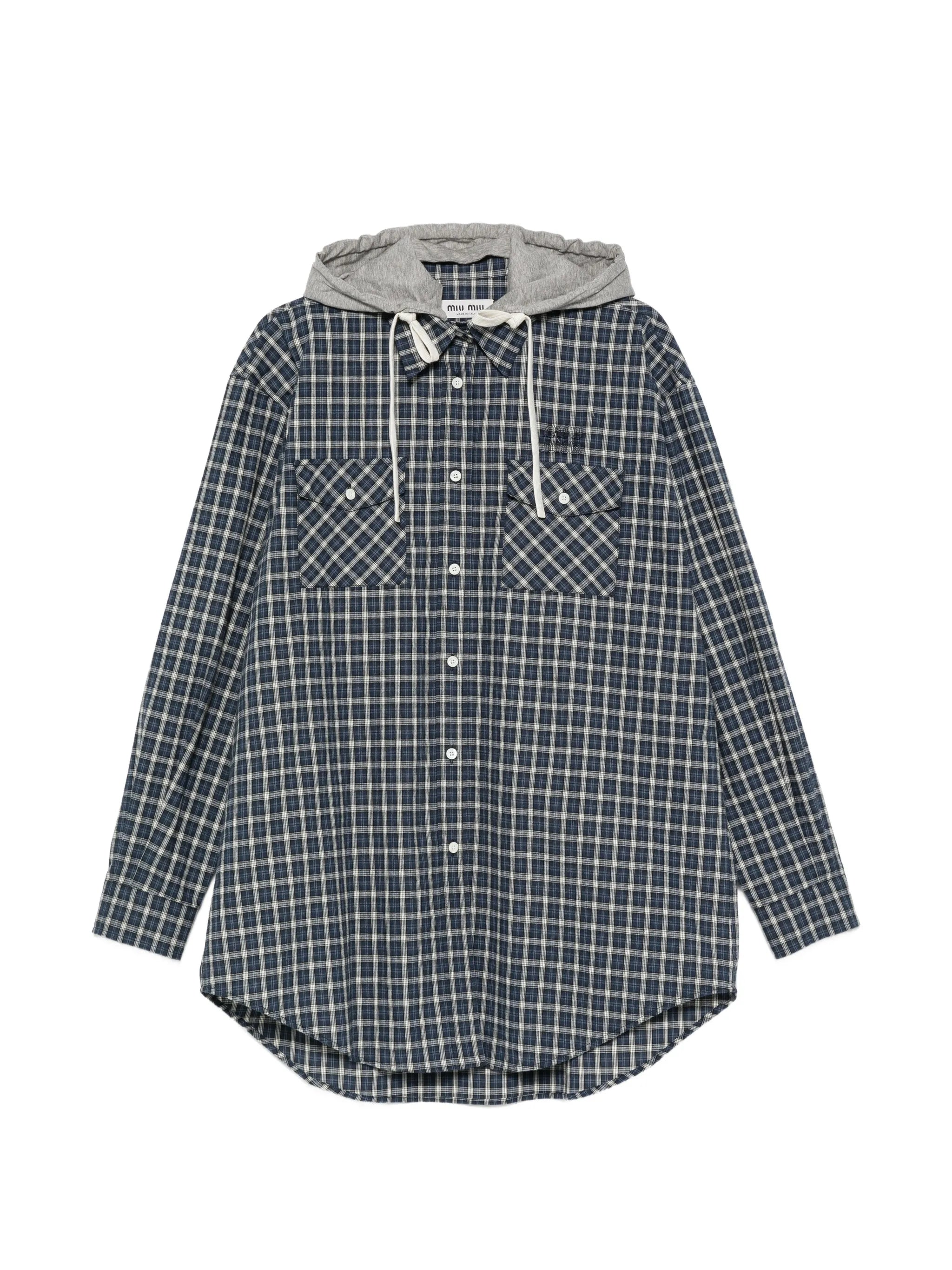 Miu Miu Miu Miu Check-pattern Hooded Shirt