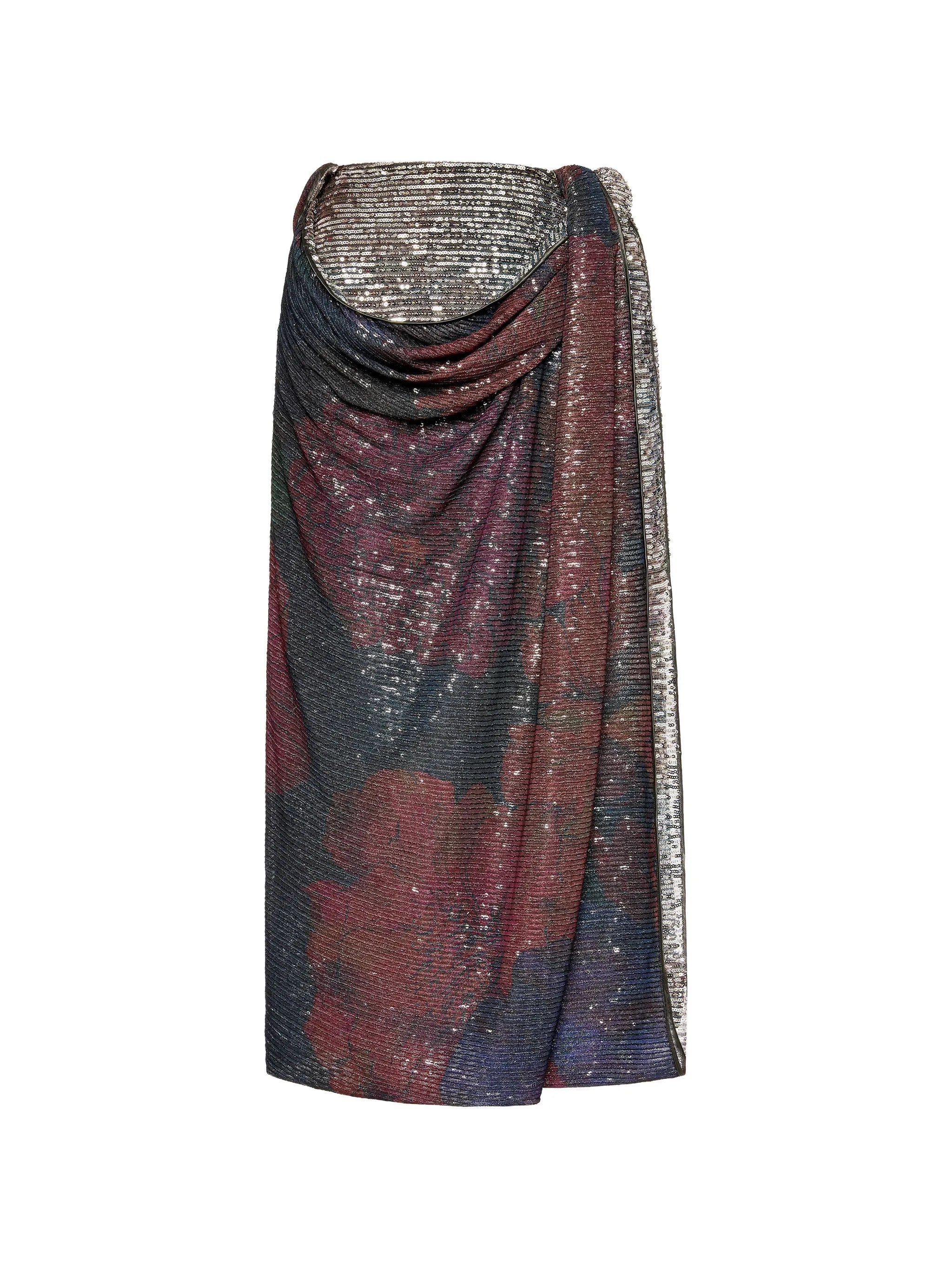 Maison Margiela Maison Margiela Printed Paillettes Draped Maxi Skirt
