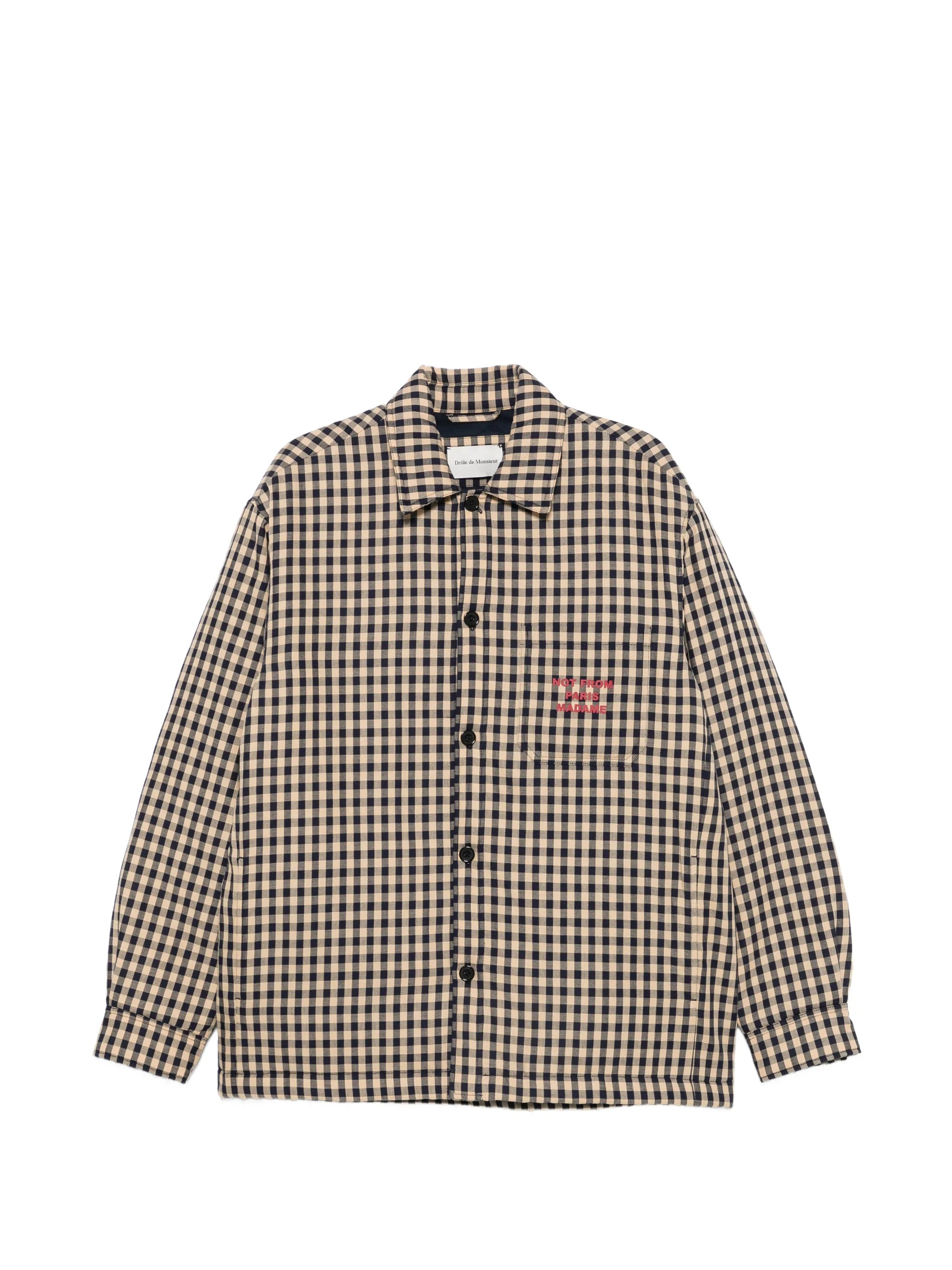 Drole De Monsieur Drole De Monsieur Gingham-check Slogan-print Cotton Overshirt