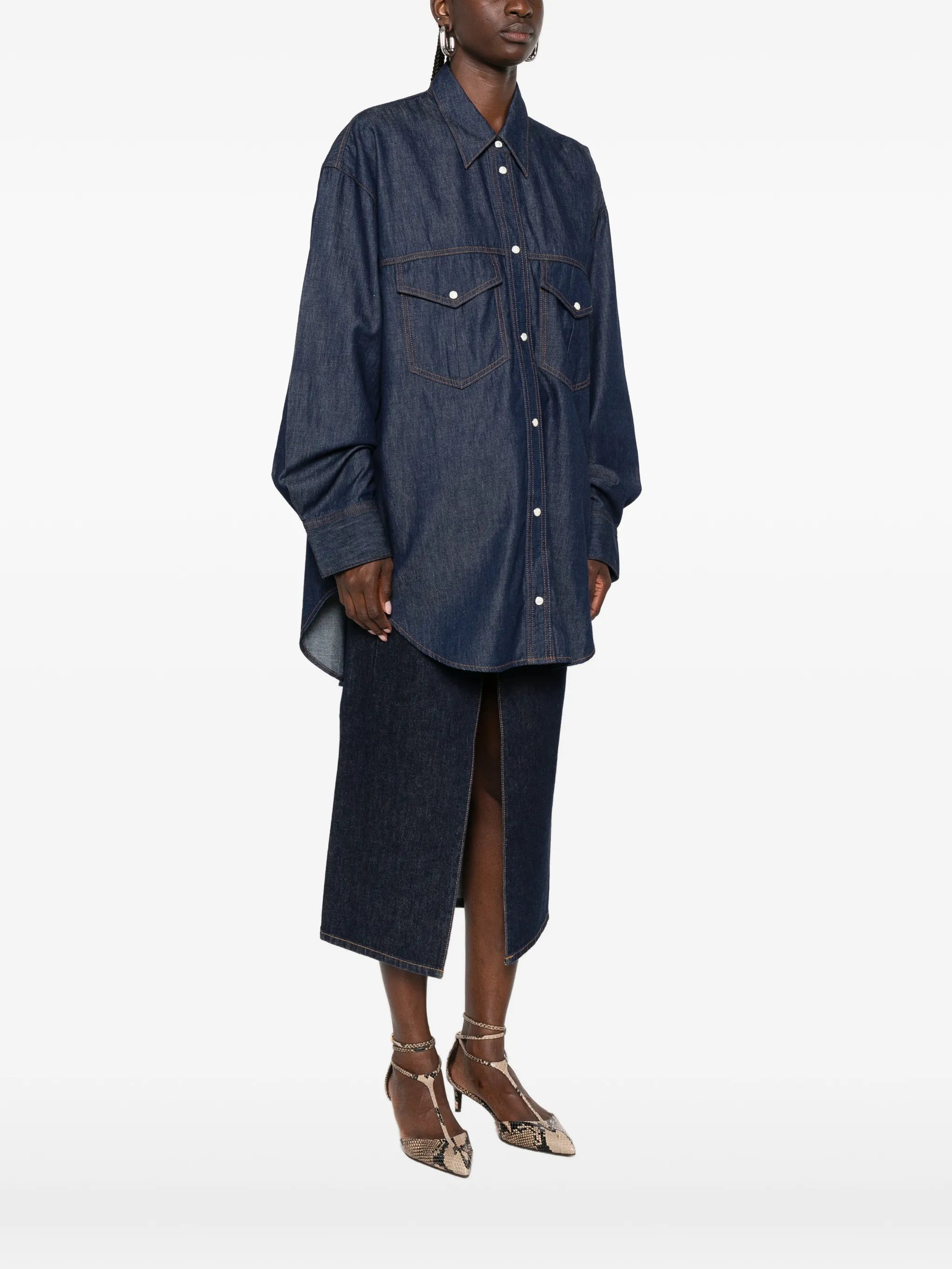 Khaite Khaite Christensen Contrast-stitch Denim Shirt, view 2