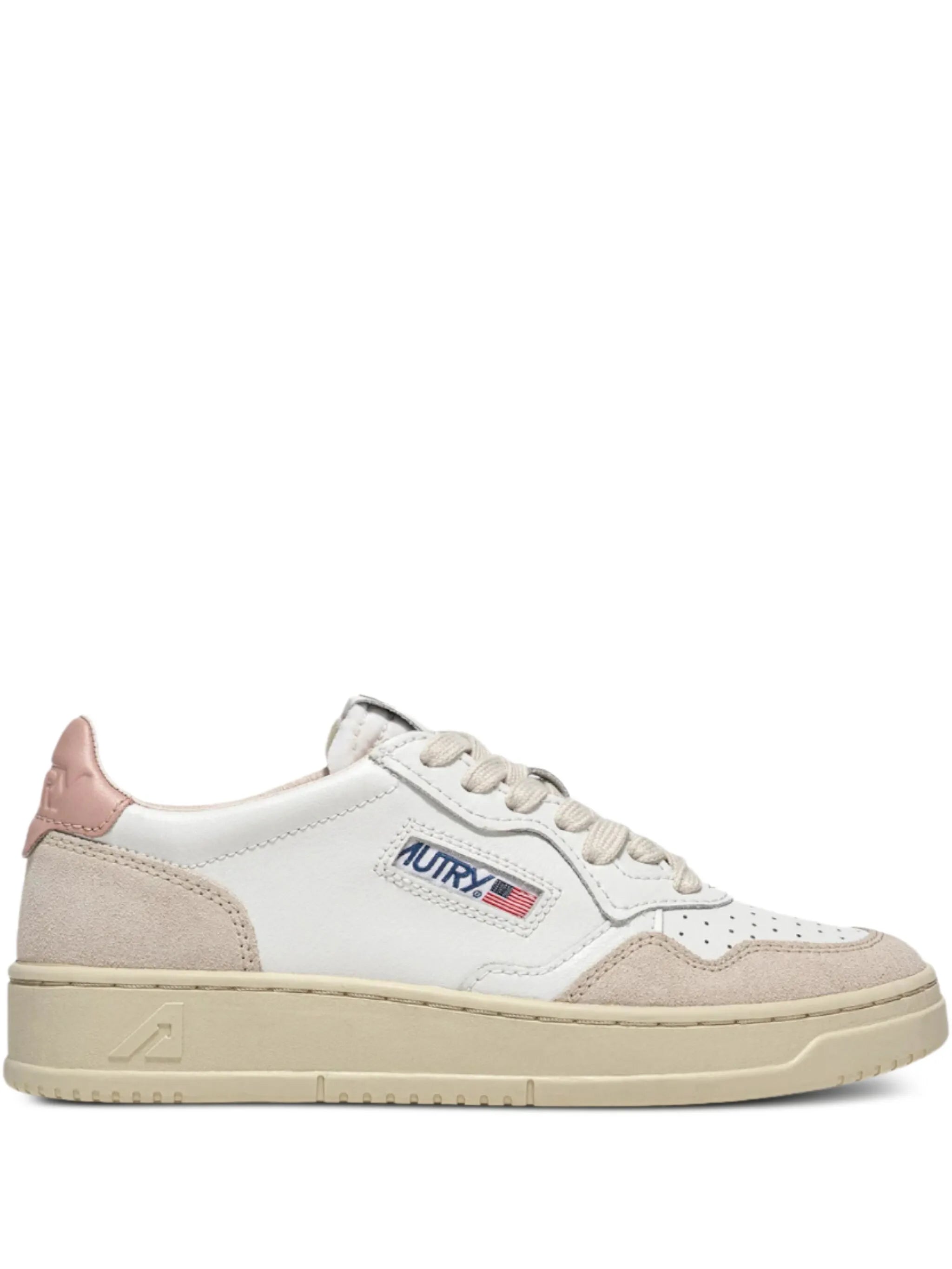 Autry Autry Medalist Low Sneakers In White And Powder Leather And Beige Suede