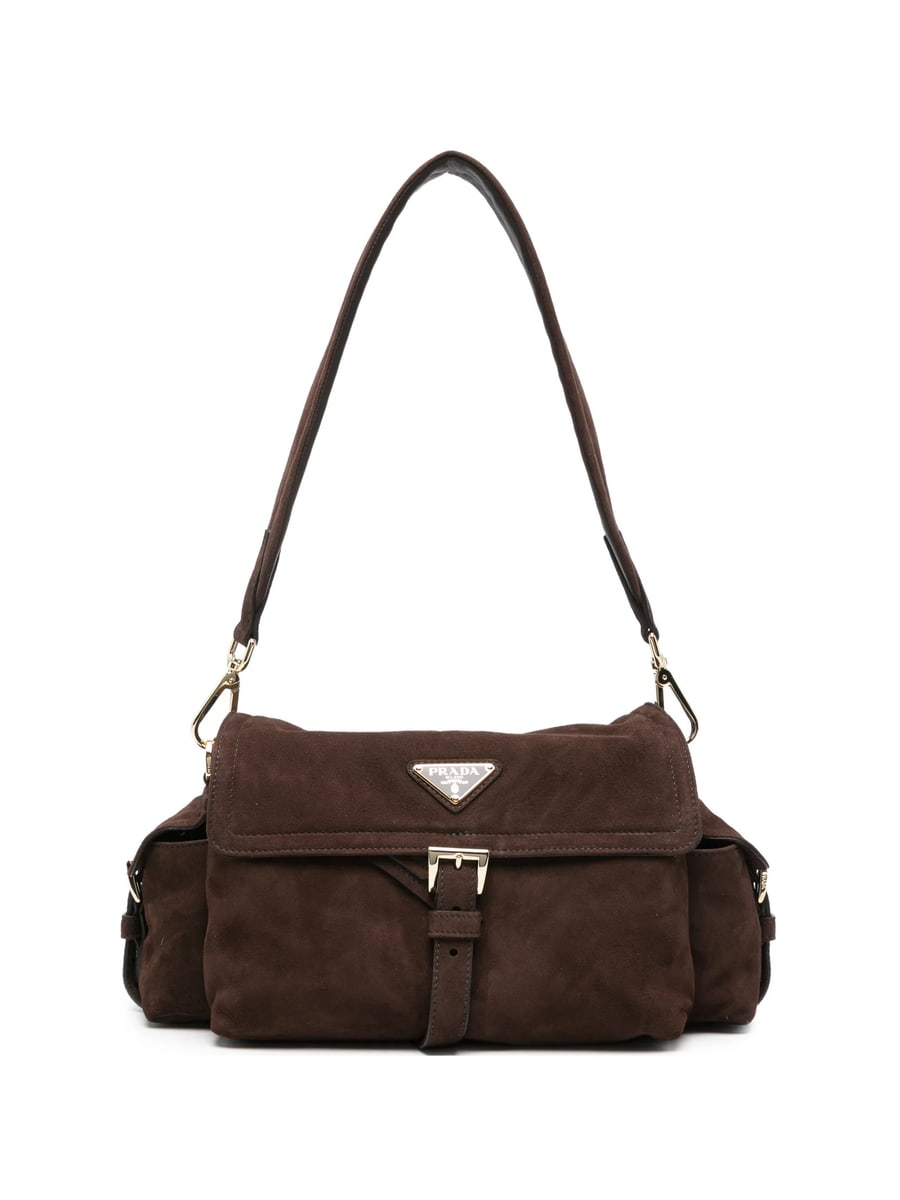 Prada Prada Explore Medium Suede Shoulder Bag With Flap