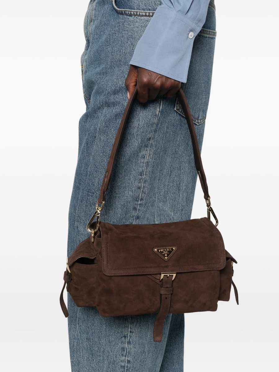 Prada Prada Explore Medium Suede Shoulder Bag With Flap, view 3