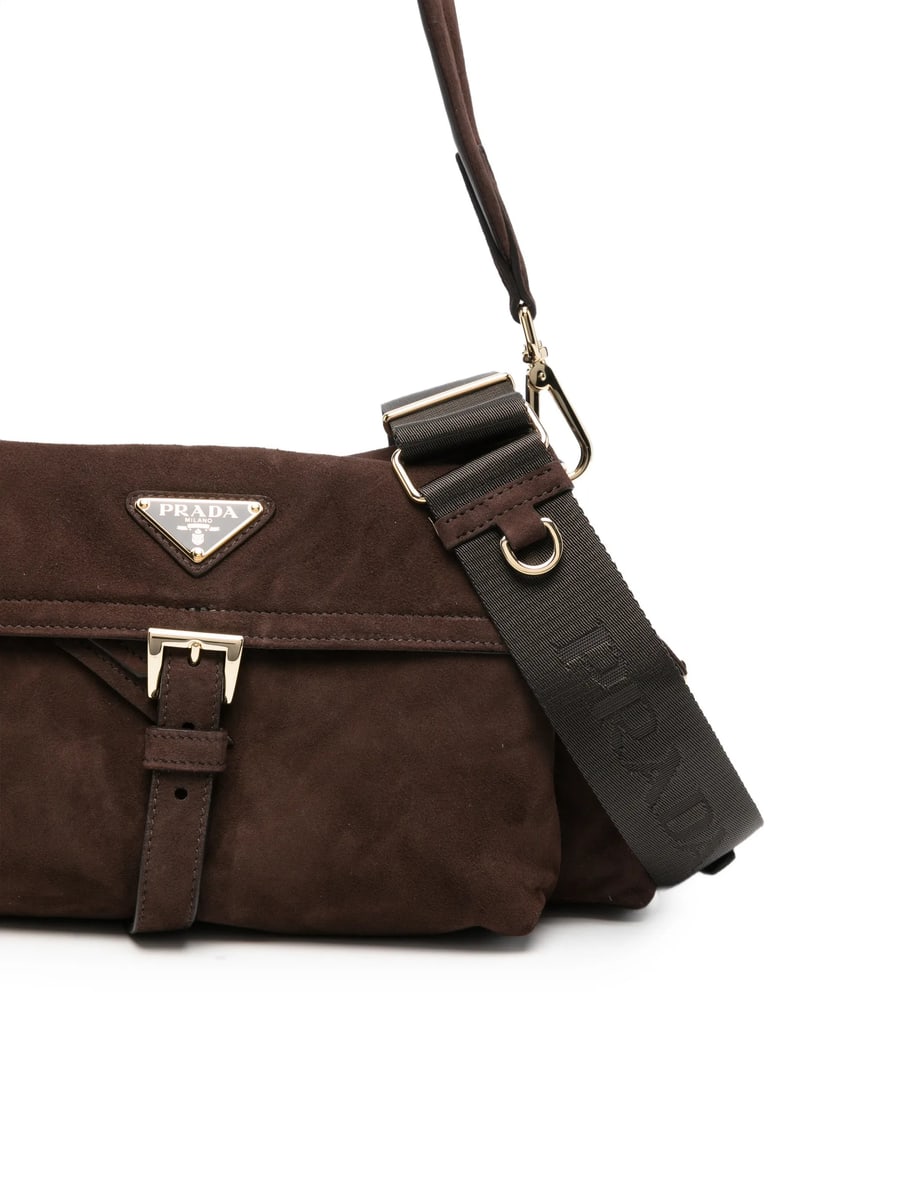 Prada Prada Explore Medium Suede Shoulder Bag With Flap, view 4