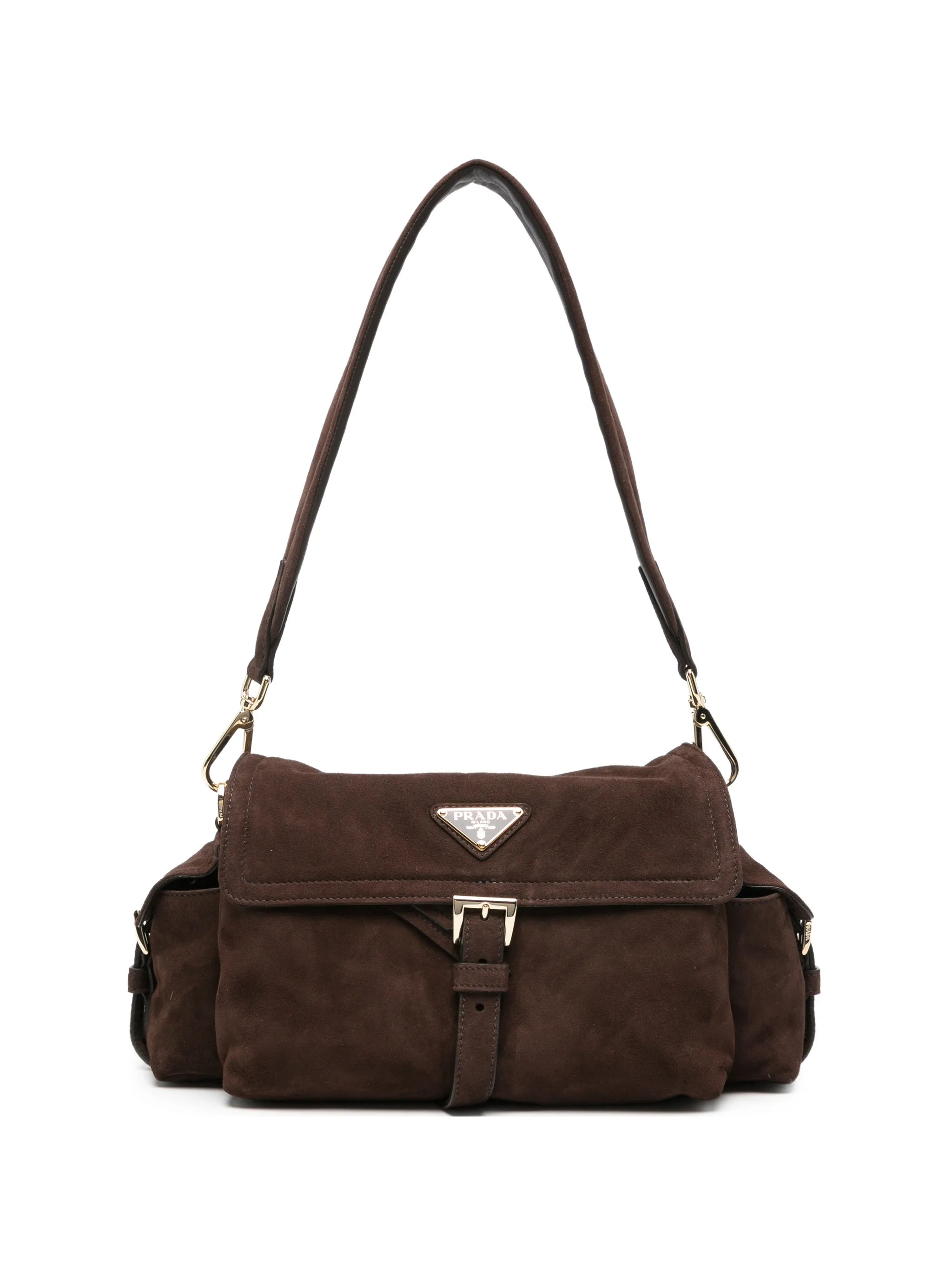 Prada Prada Explore Medium Suede Shoulder Bag With Flap